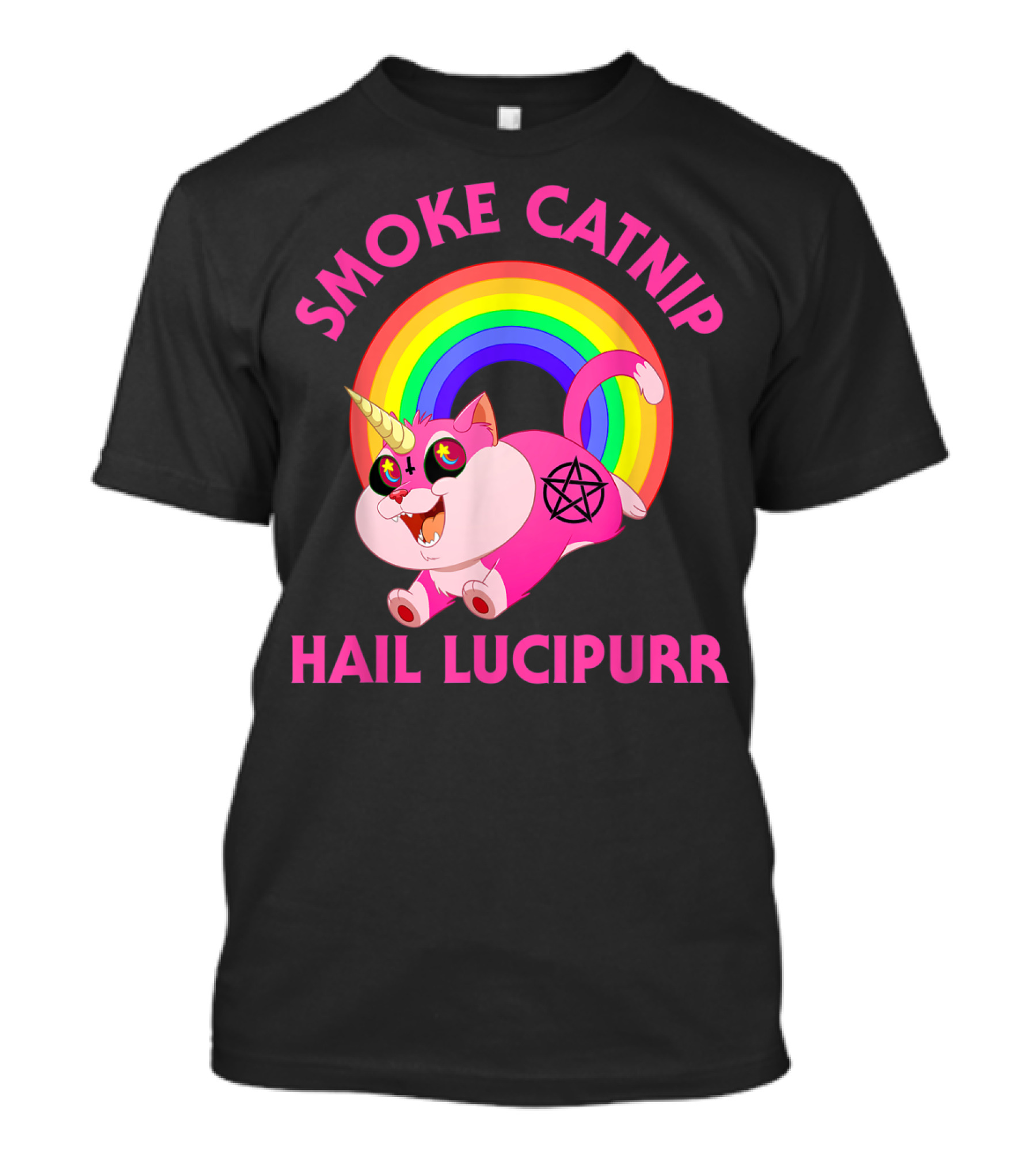 Smoke Catnip Hail Lucipurr Rainbow Unicorn Satanic Cat T-Shirt