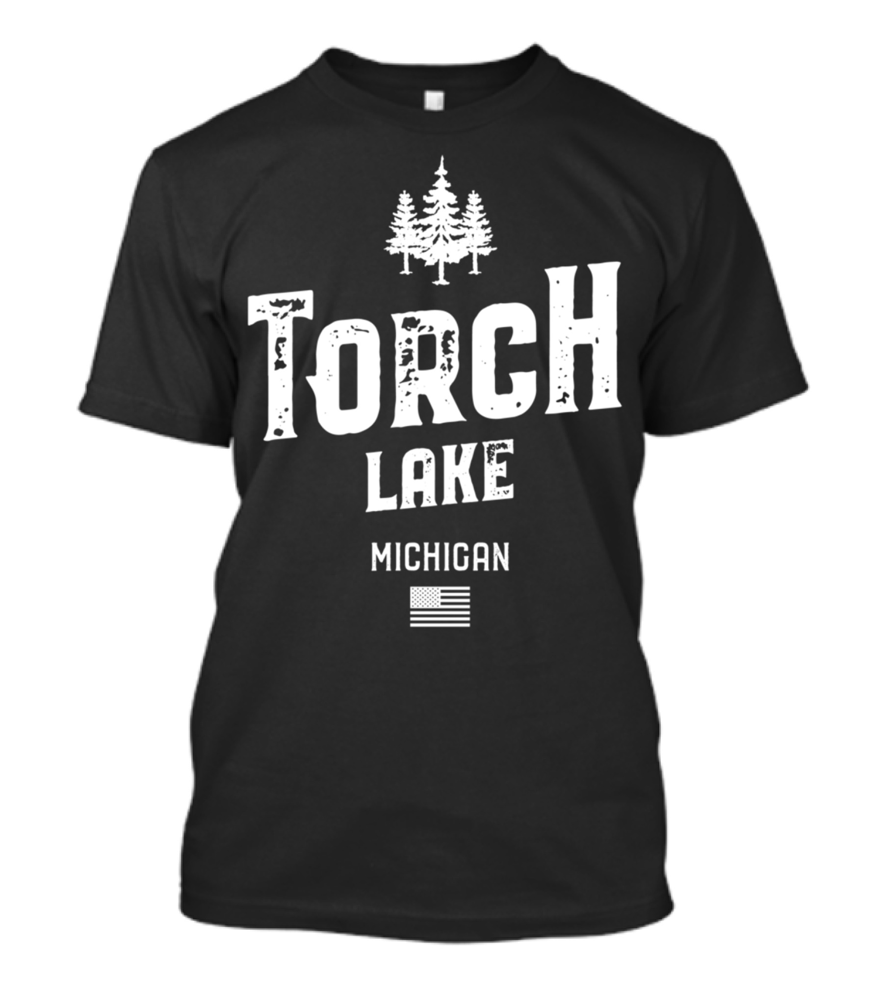Torch Lake Michigan Trees And American Flag T-Shirt