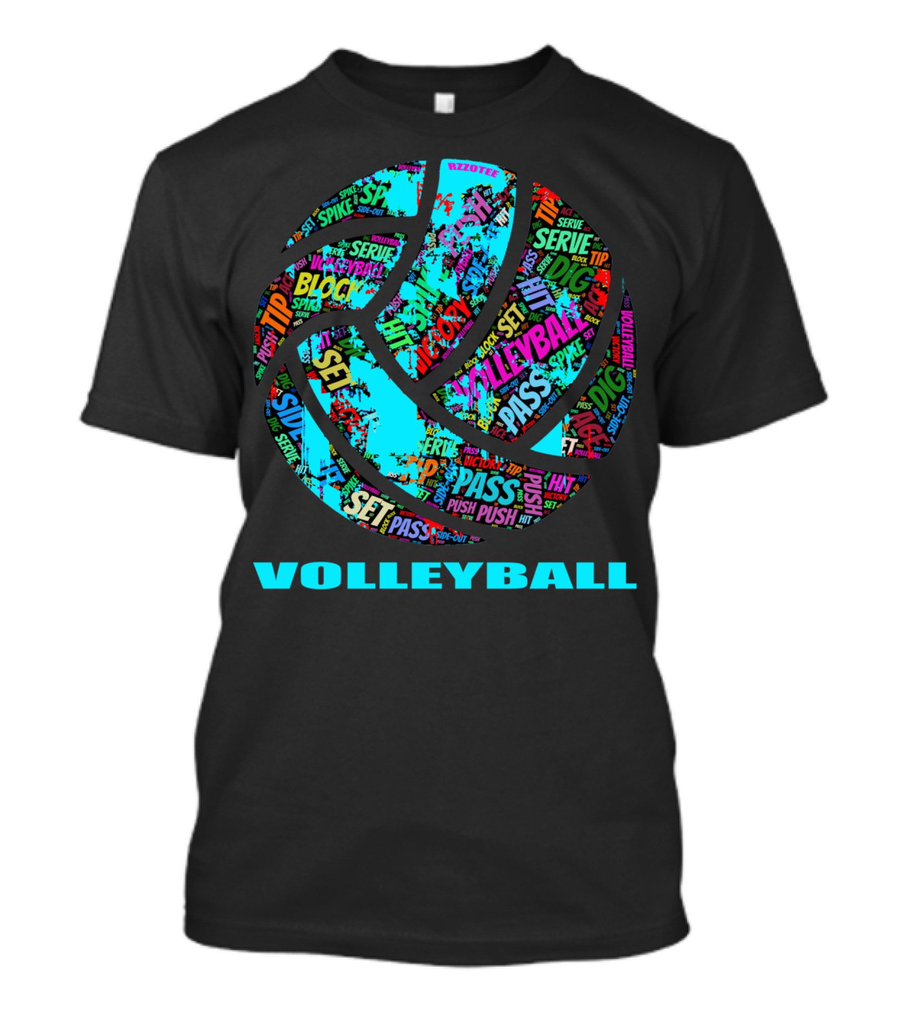 Volleyball Block Serve Dig Set Pass Spike Victory Words Colorful Ball T-Shirt