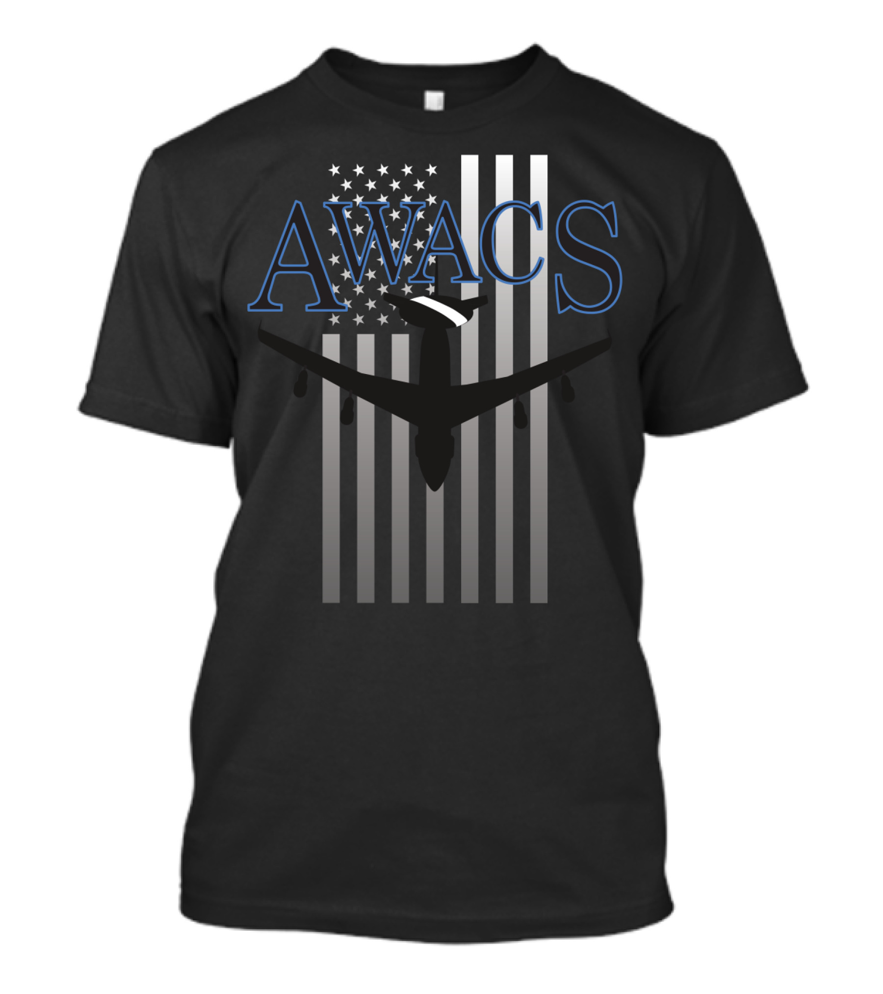 AWACS American Flag With Aircraft Over T-Shirt