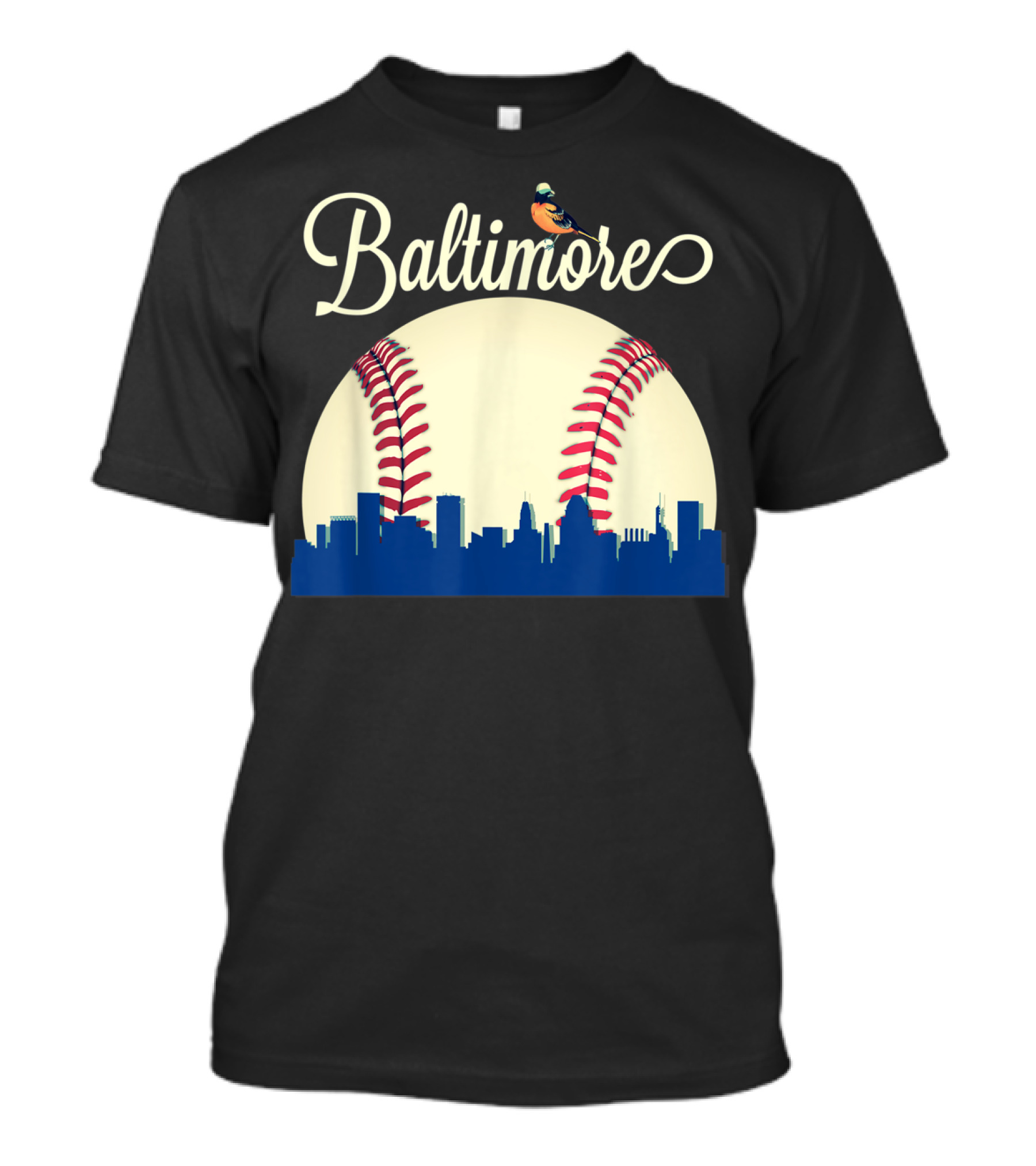 Baltimore Skyline With Baseball And Oriole Bird T-Shirt