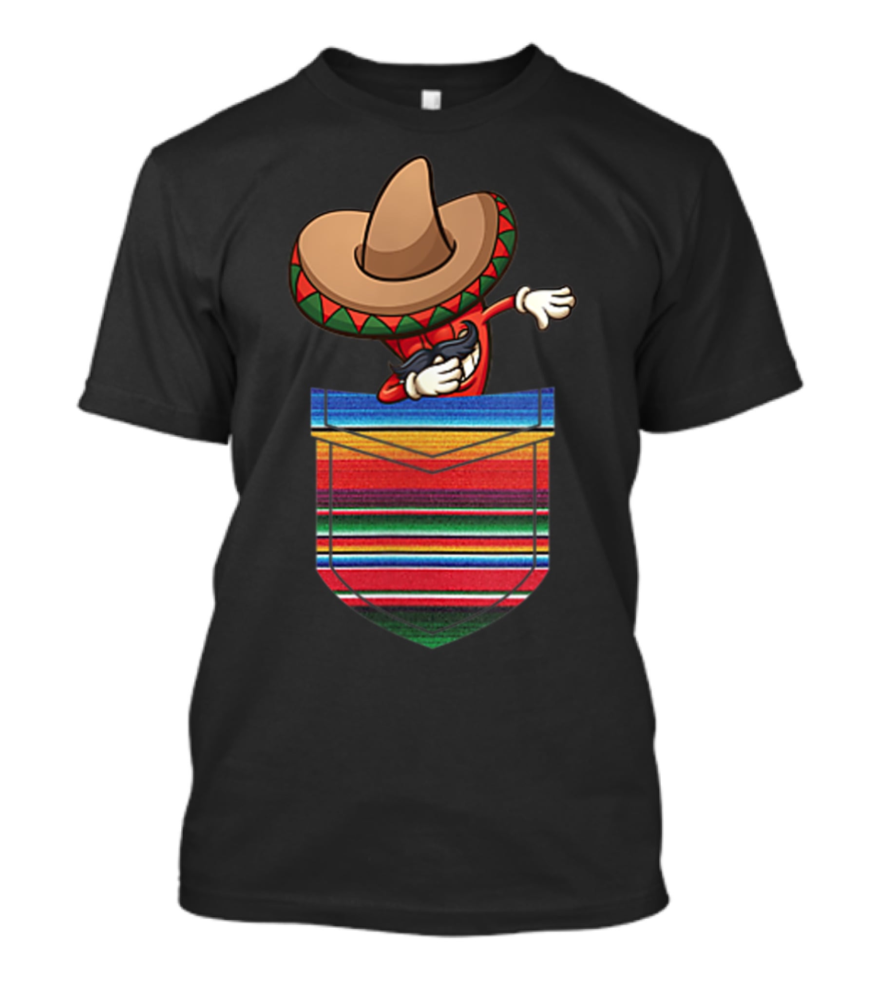 Dabbing Chilli Serape Pocket Mexican Fiesta Party T-Shirt