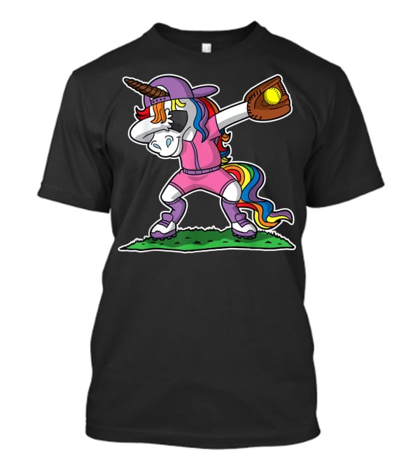 Dabbing Unicorn In Pink Softball Outfit With Glove And Ball T-Shirt