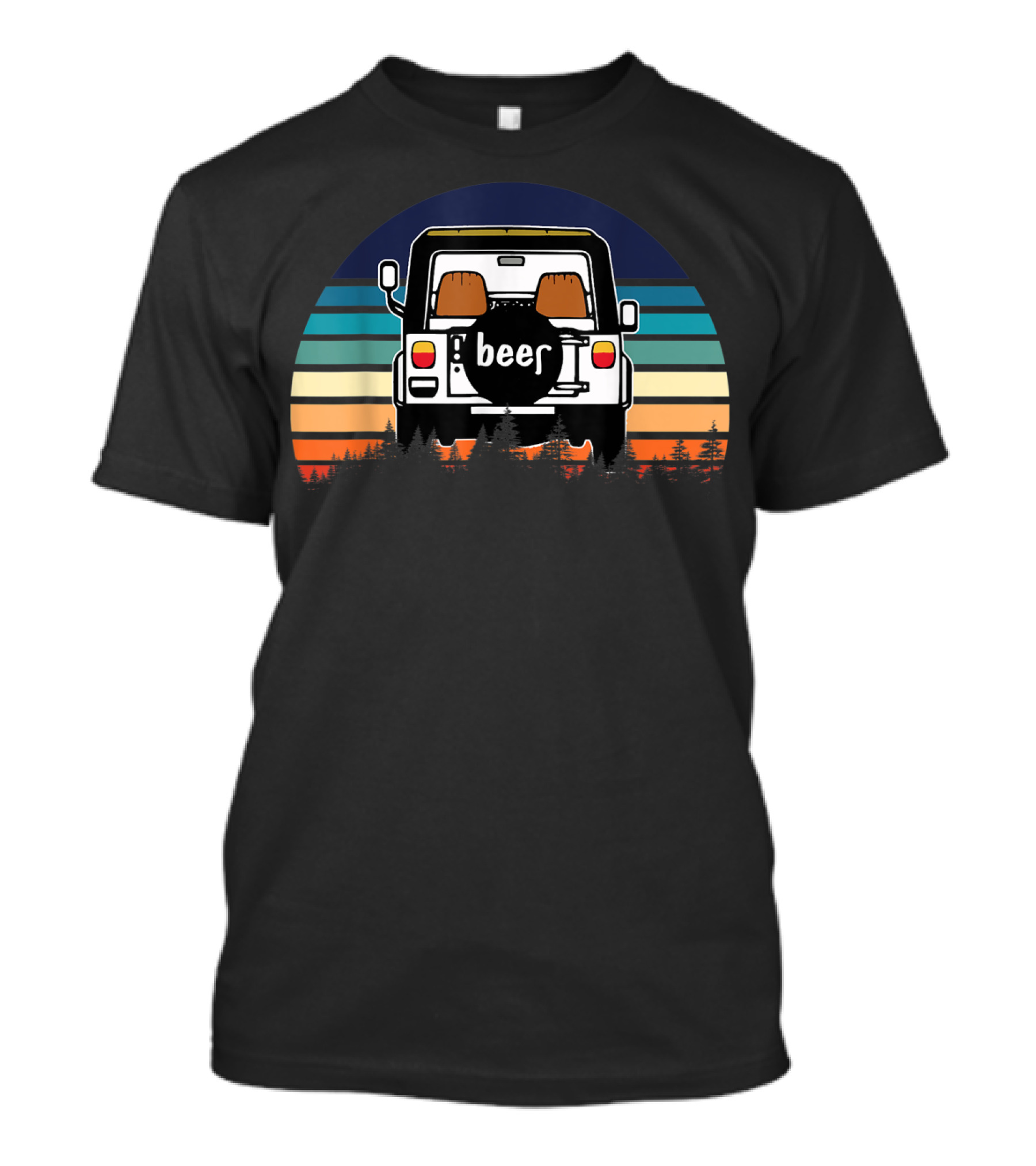 Funny Beer Jeeps Vintage Sunset Retro Stripess T-Shirt