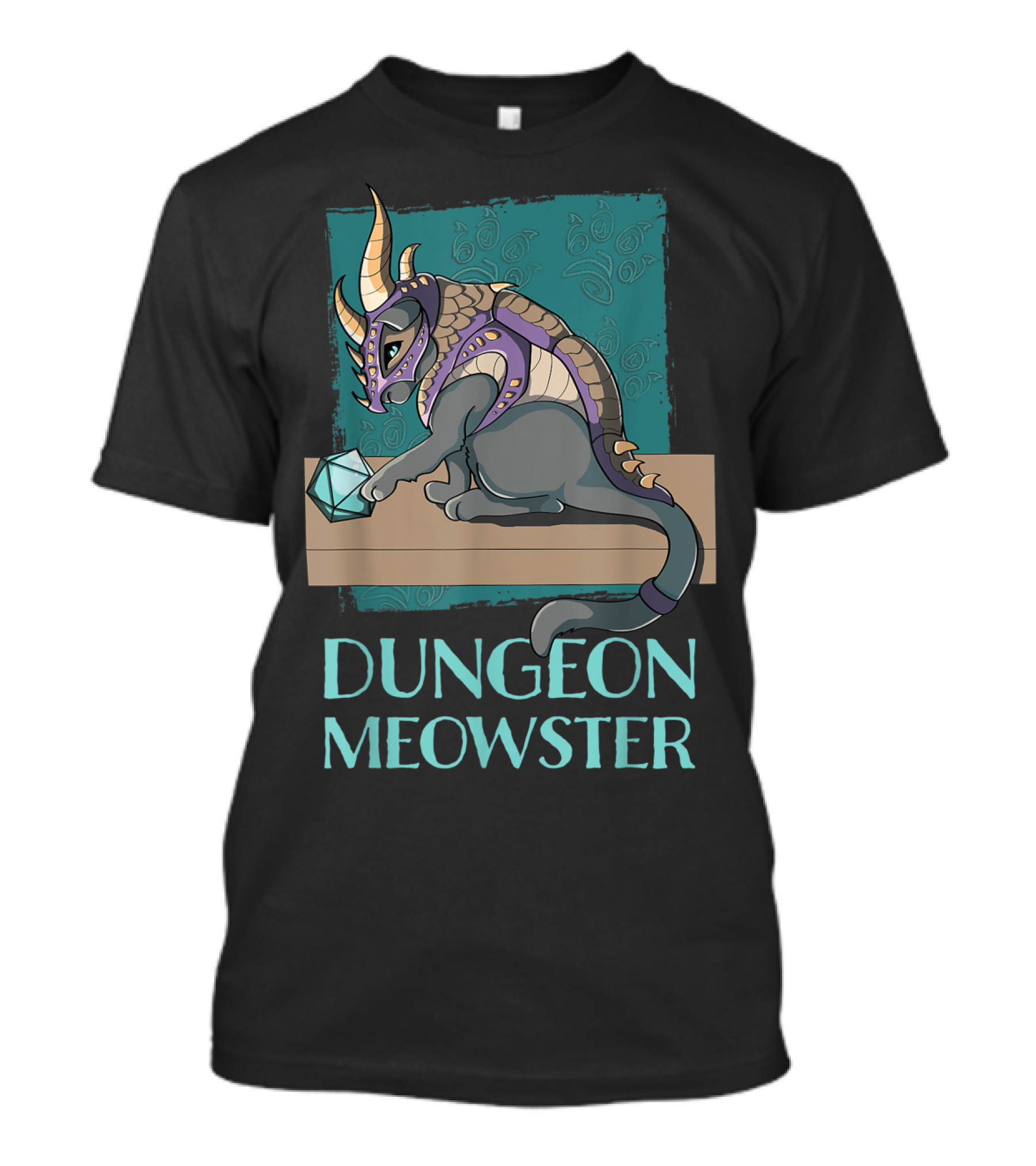 Dungeon Meowster Cat With Dragon Armor Playing With Dice T-Shirt