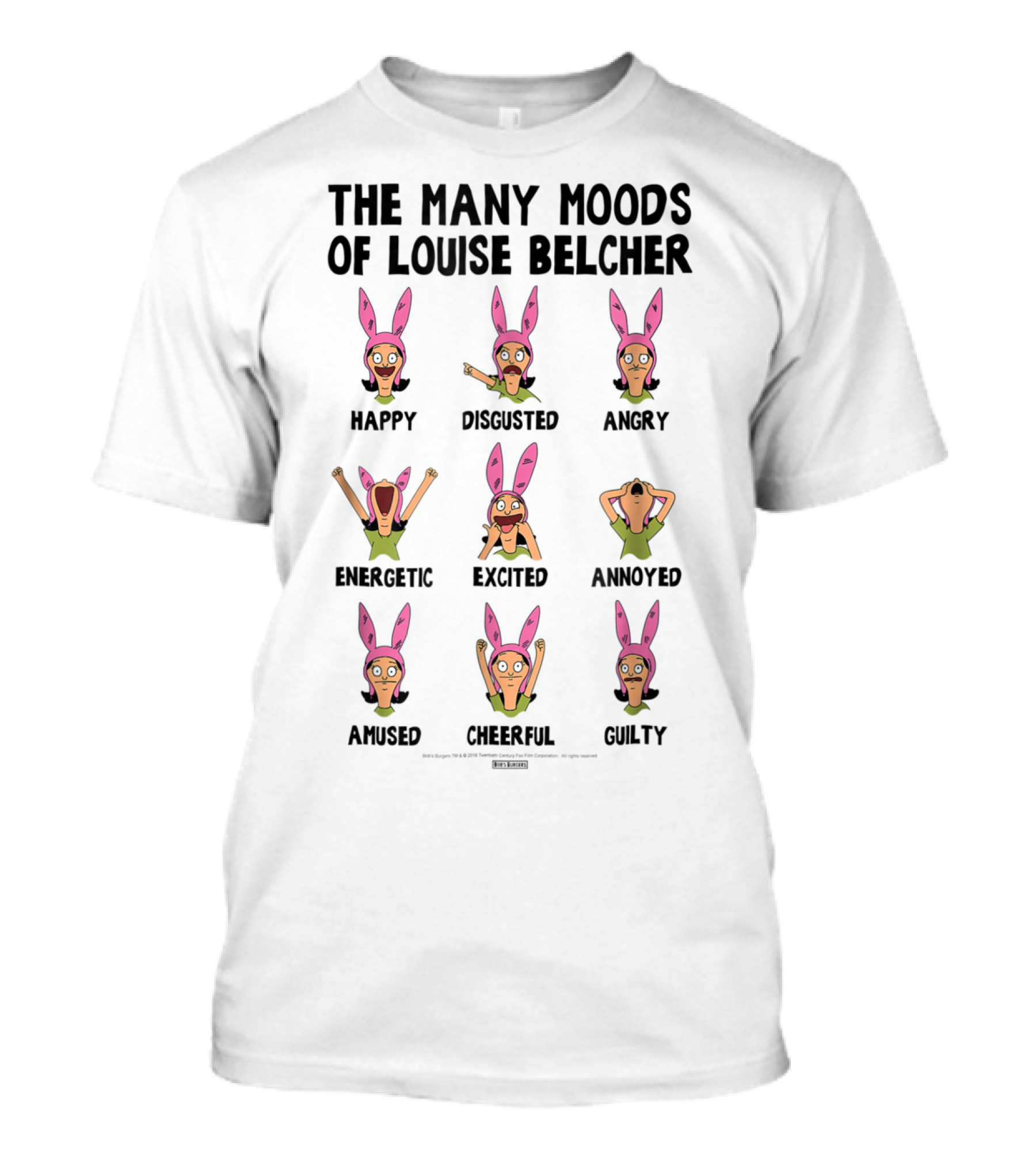 The Many Moods Of Louise Belcher Happy Disgusted Angry Energetic Excited Annoyed Amused Cheerful Guilty T-Shirt