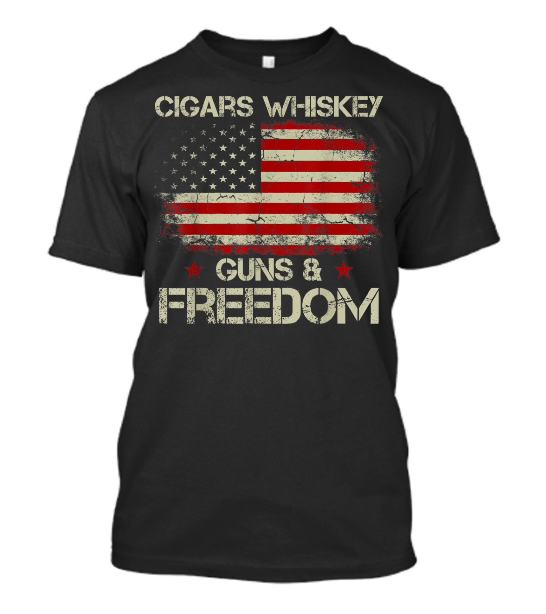 Cigars Whiskey Guns Freedom American Flag Patriotic USA Stars Stripes T-Shirt