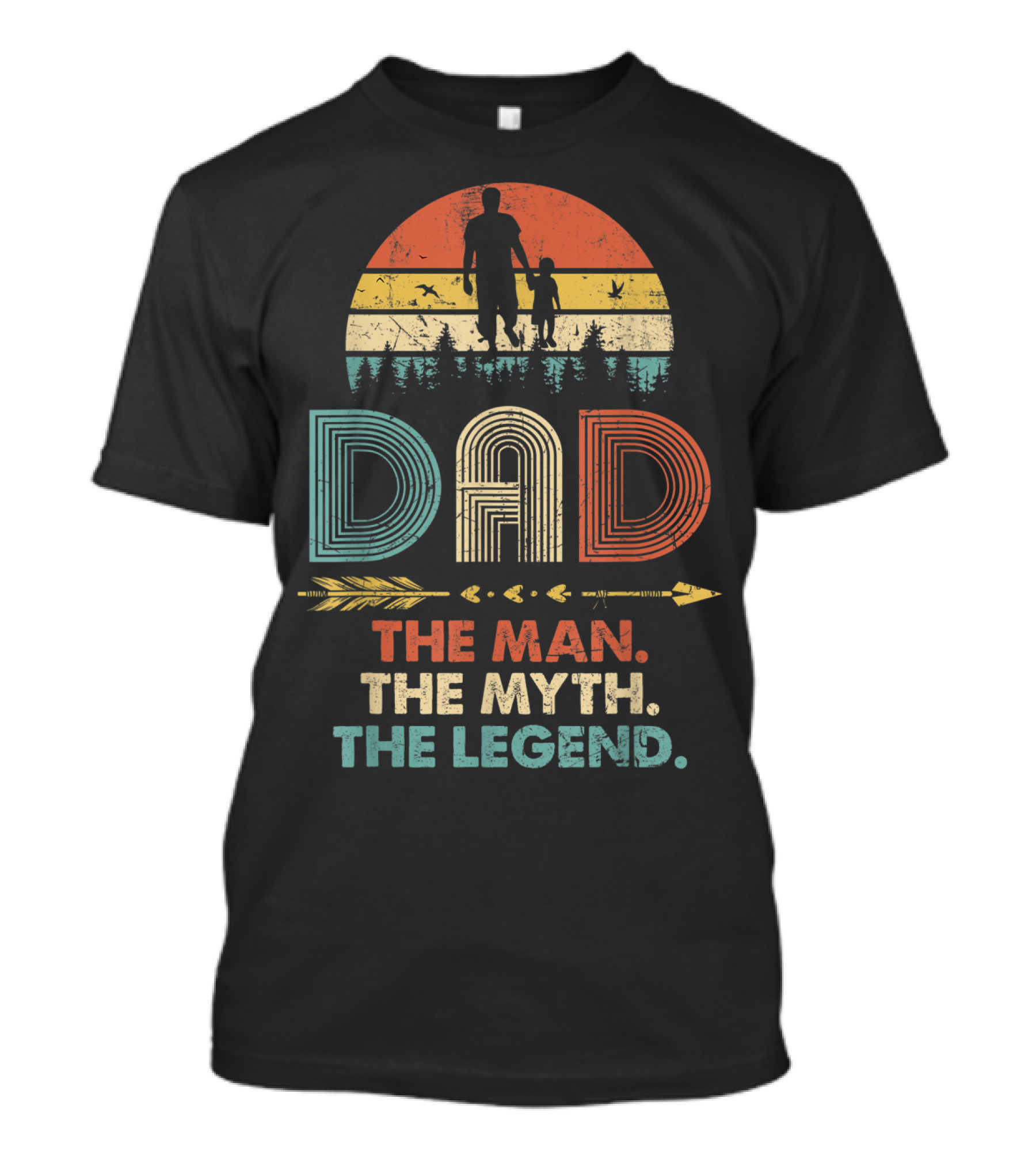 Dad The Man The Myth The Legend Vintage Papa Silhouette Retro Sunset Forest Arrow T-Shirt