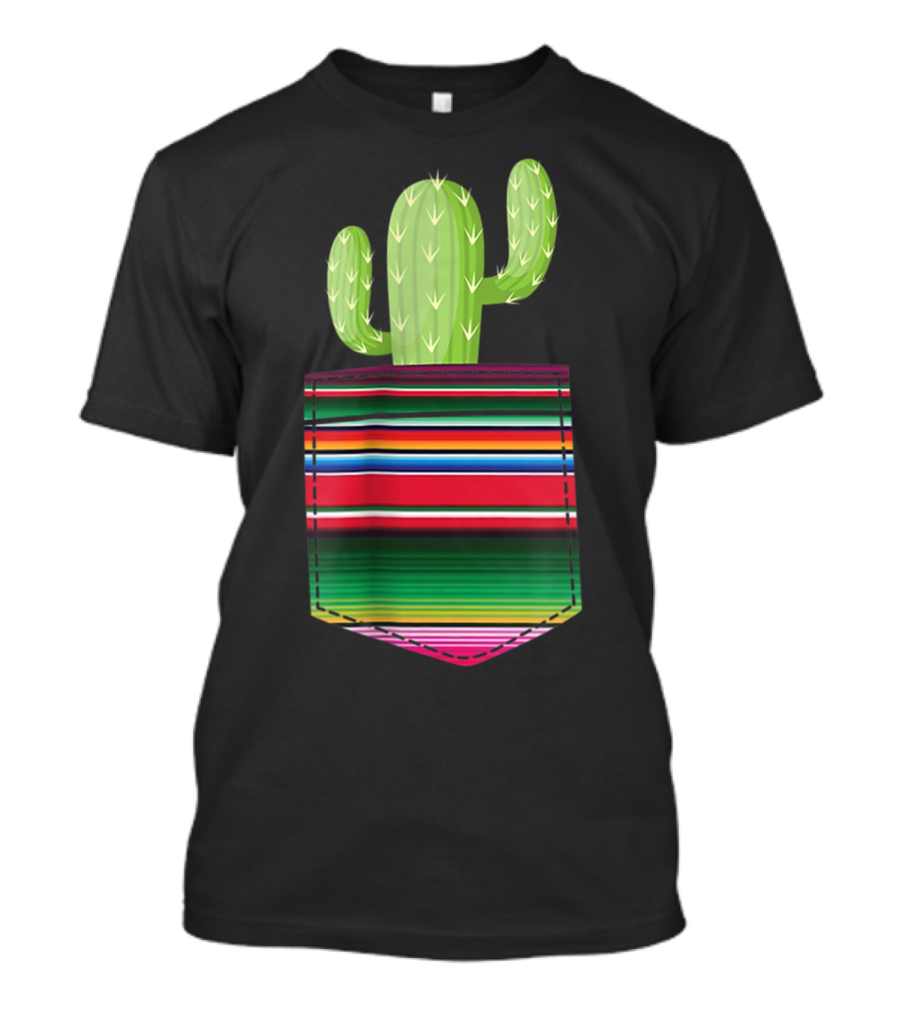 Cactus In Serape Pocket Mexican Fiesta Party T-Shirt
