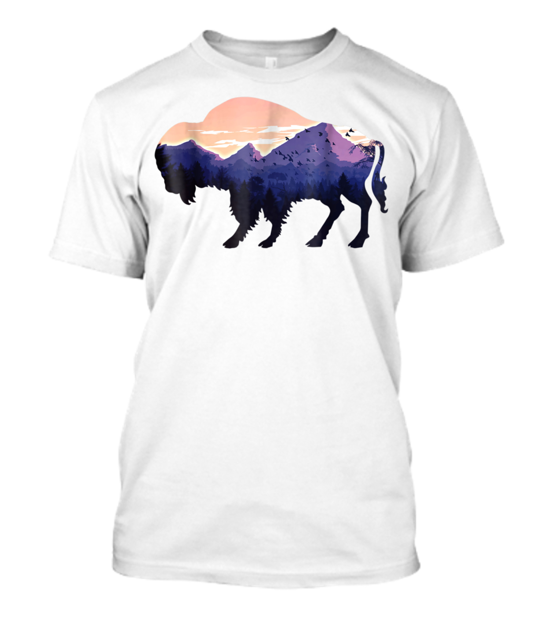 Bison Silhouette With Mountain And Forest Scene T-Shirt