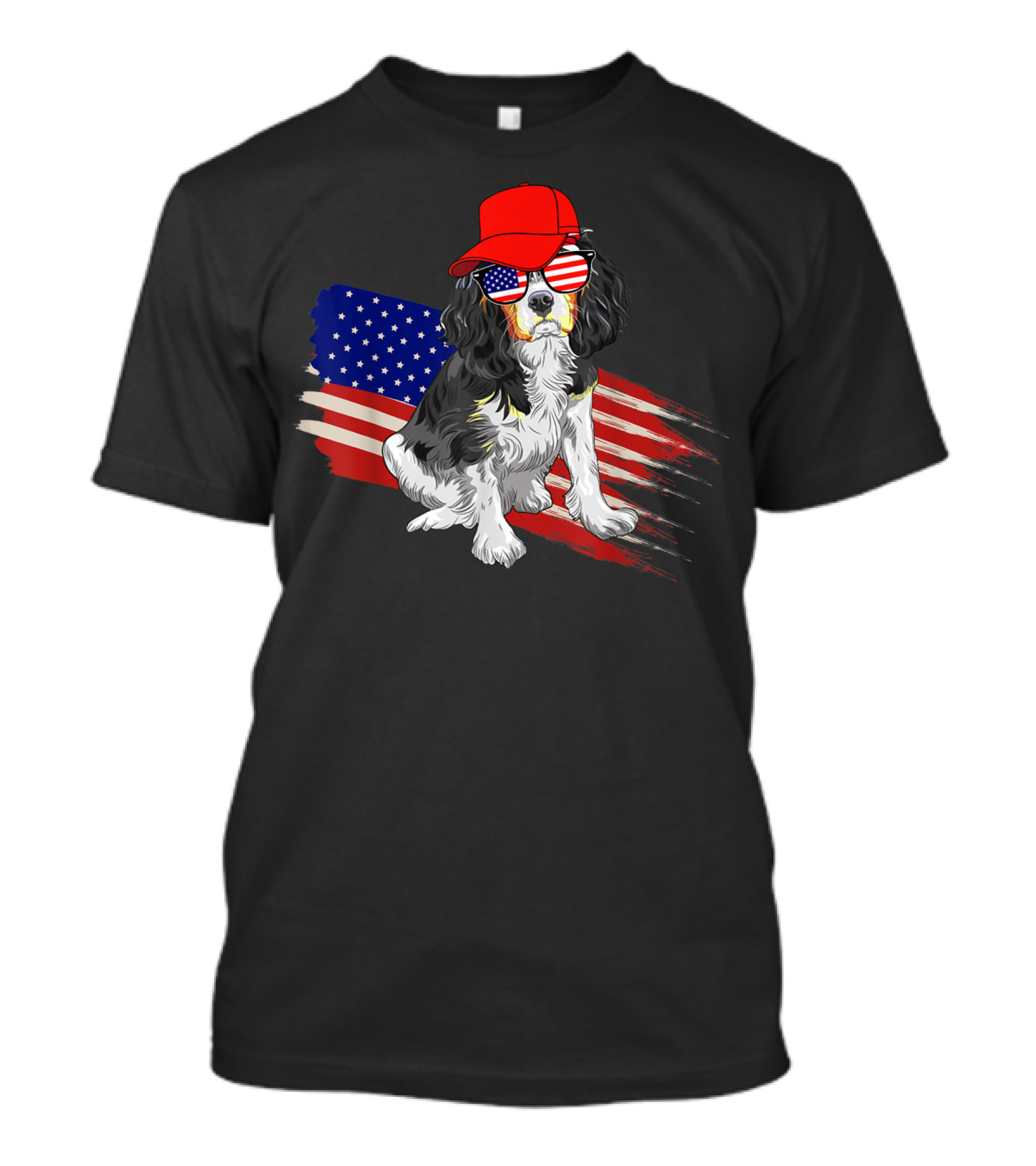 Cavalier King Charles Spaniel USA Flag Hat Sunglasses Patriotic Fourth Of July T-Shirt