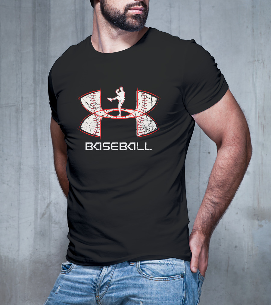 Bb161103 Baseball Pitcher Silhouette Inside Baseball Stitching T-Shirt
