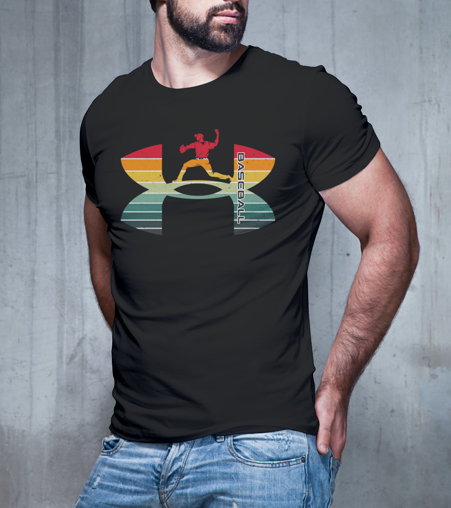 Under Armour Baseball Rainbow Pitcher Retro Vintage T-Shirt