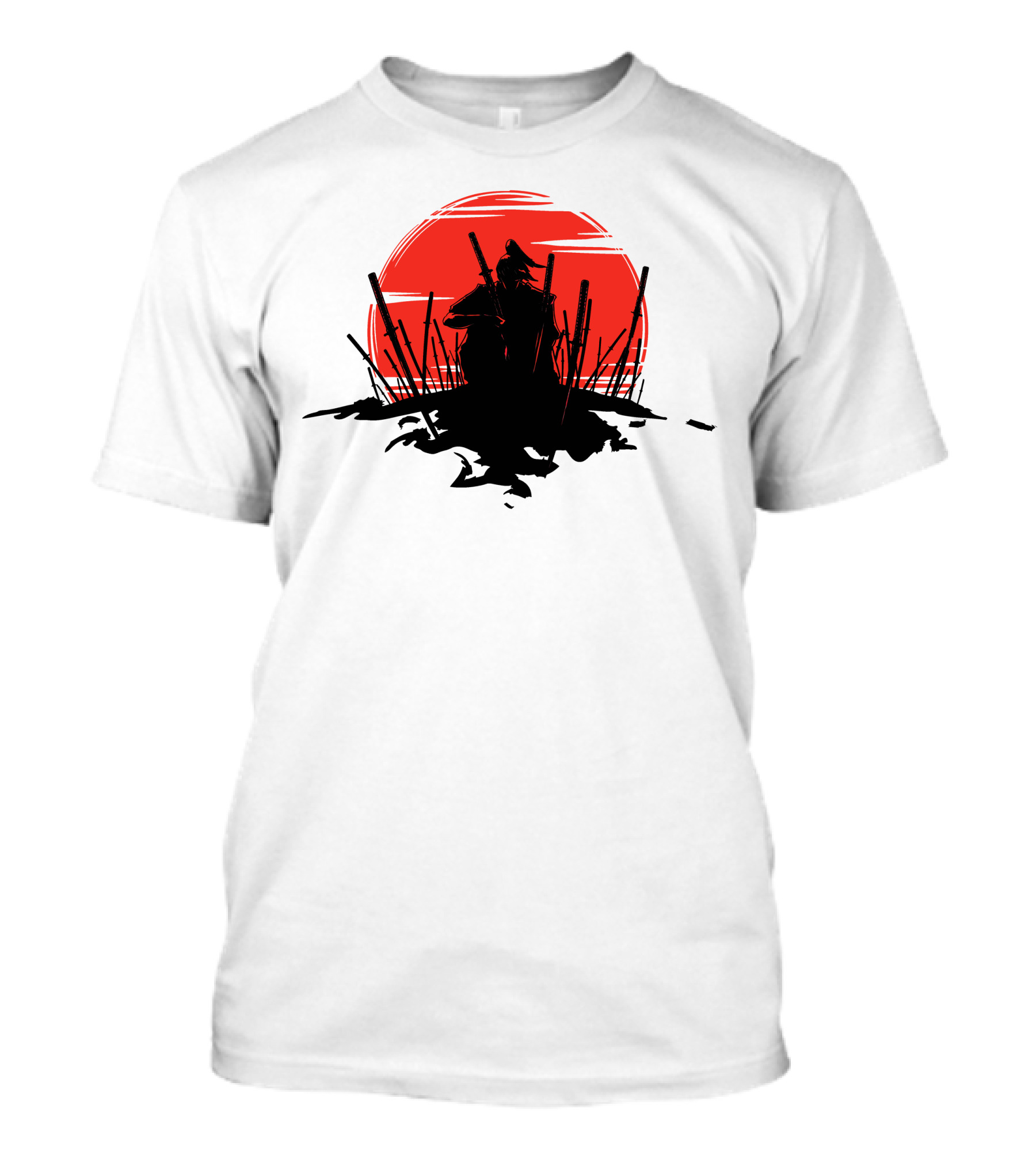 The End Of The Battle Samurai Silhouette Against Red Sun Rising T-Shirt