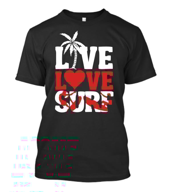 Live Love Surf Palm Tree Heart Ocean Waves T-Shirt