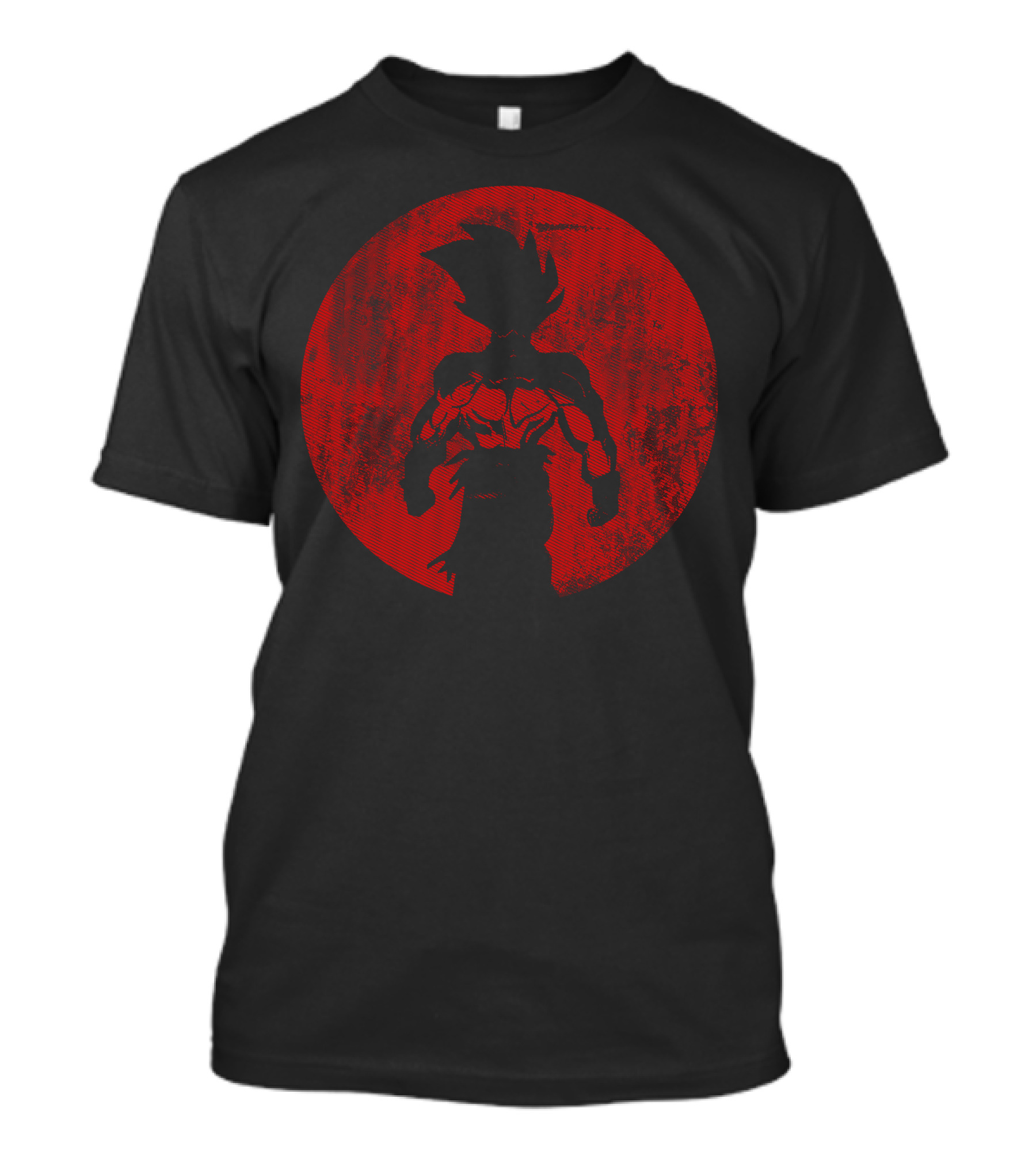 Crimson Saiyan Silhouette Against Red Moon T-Shirt