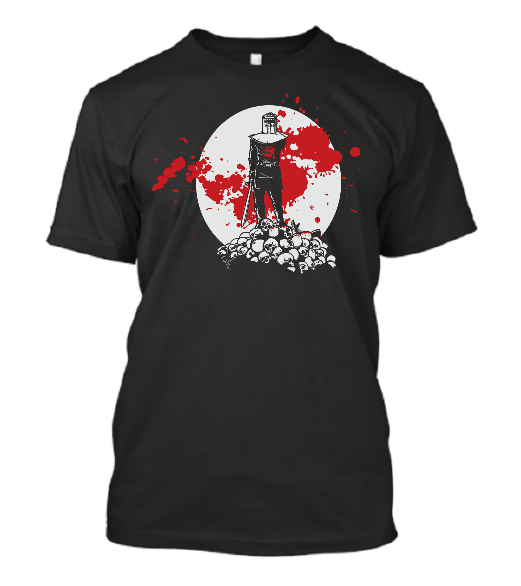 Black Knight Stands Tall On Red Blood Moon Of Skulls T-Shirt