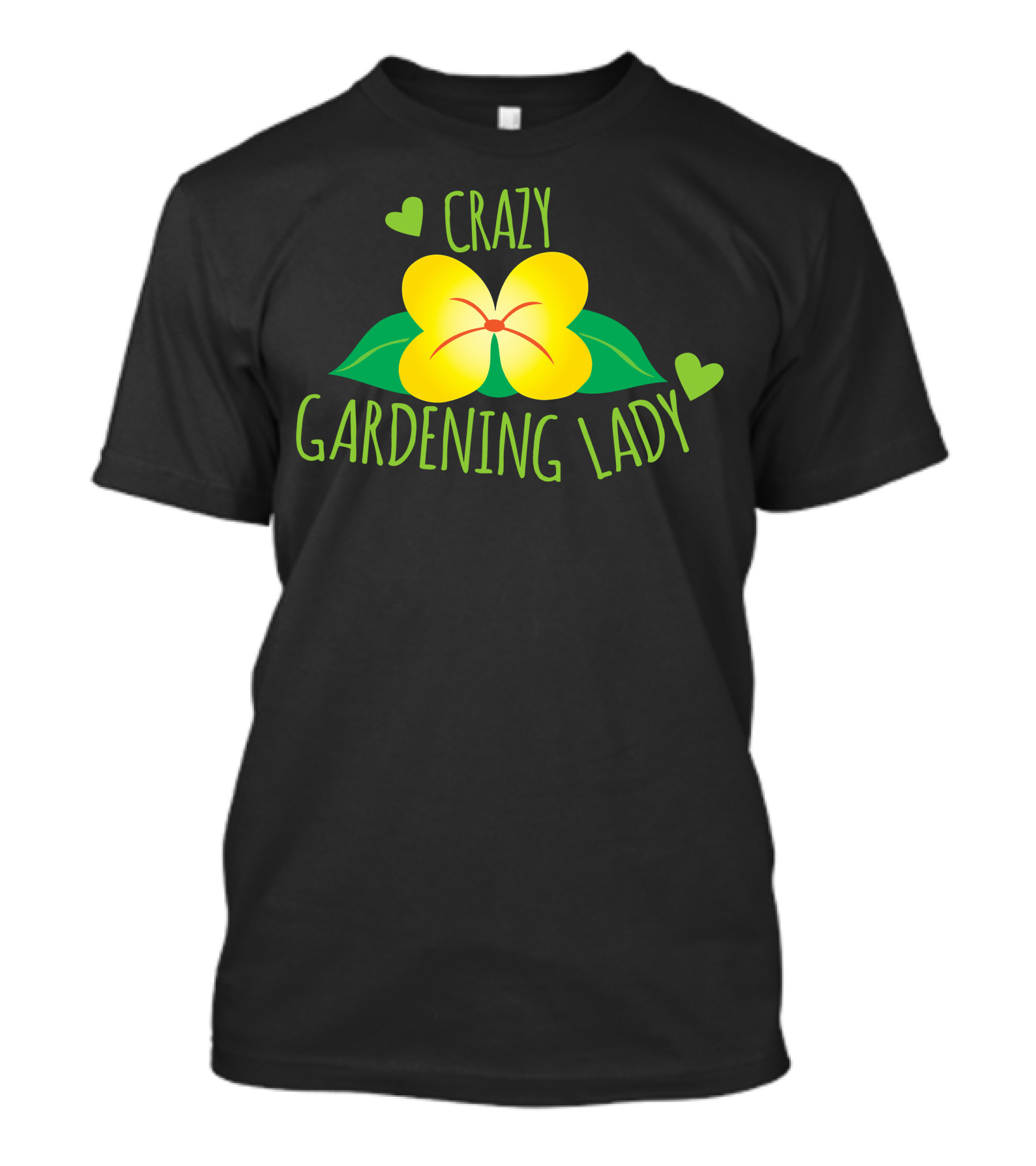Crazy Gardening Lady Yellow Flower And Green Hearts T-Shirt