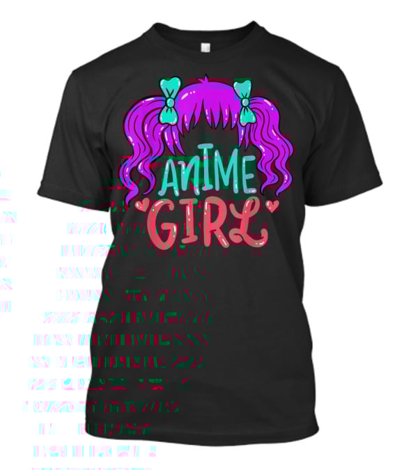 Anime Girl Purple Hair With Green Bows And Hearts T-Shirt