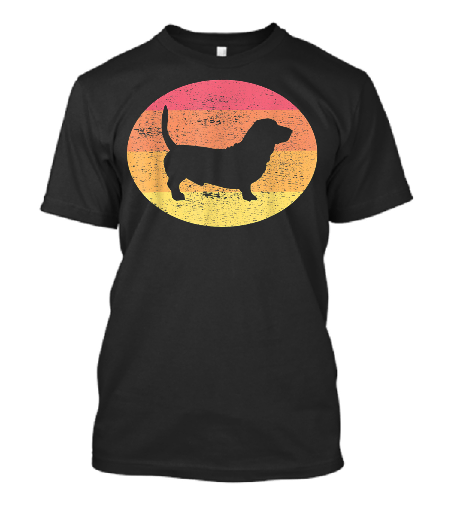 Basset Hound Silhouette Retro Vintage Dog Sunset Oval T-Shirt