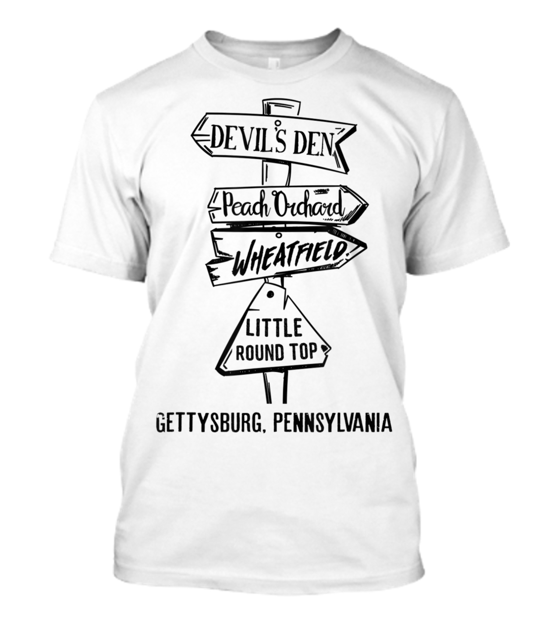 Devil's Den Peach Orchard Wheatfield Little Round Top Gettysburg Pennsylvania T-Shirt