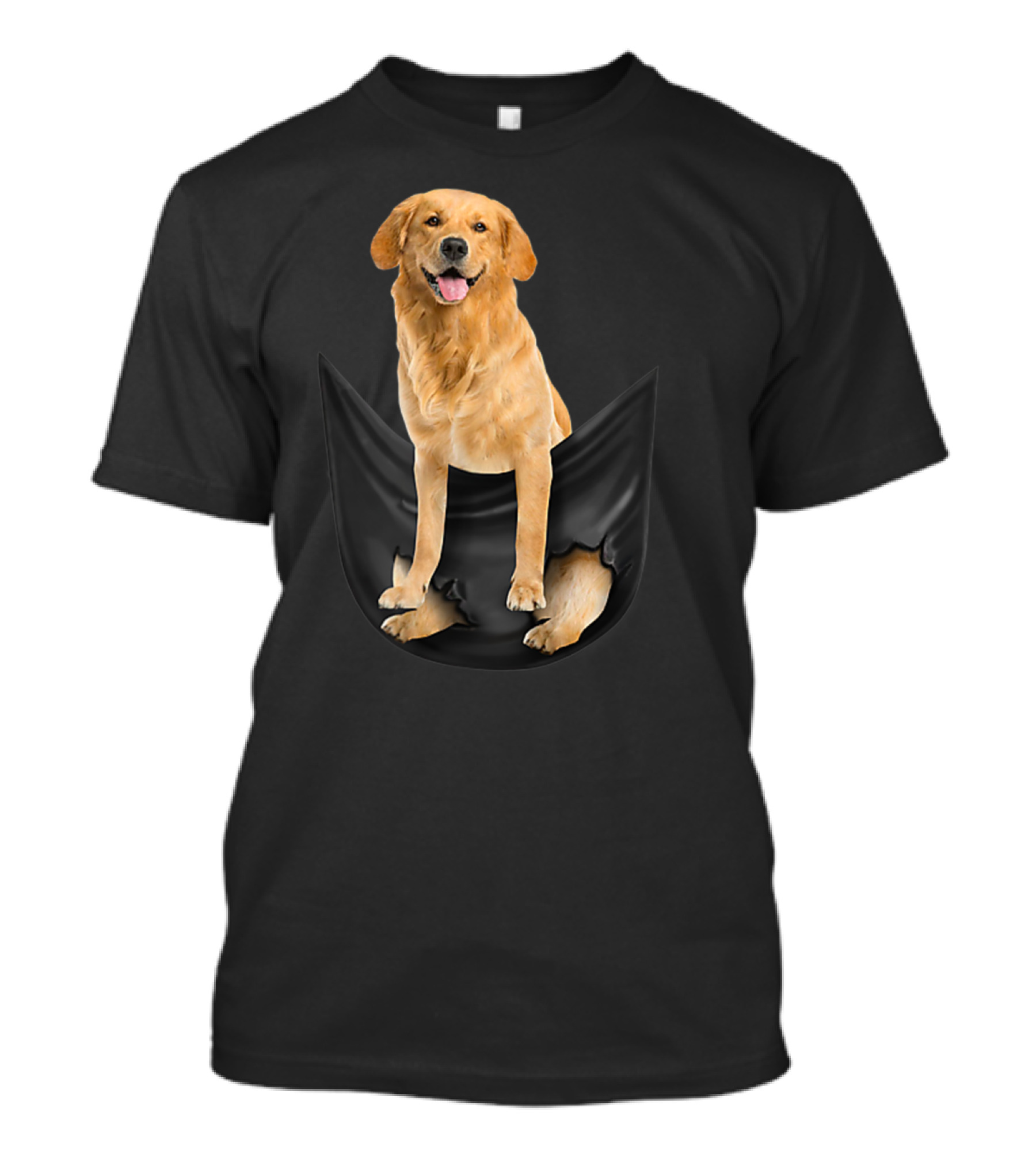 Golden Retriever In Black Pocket T-Shirt