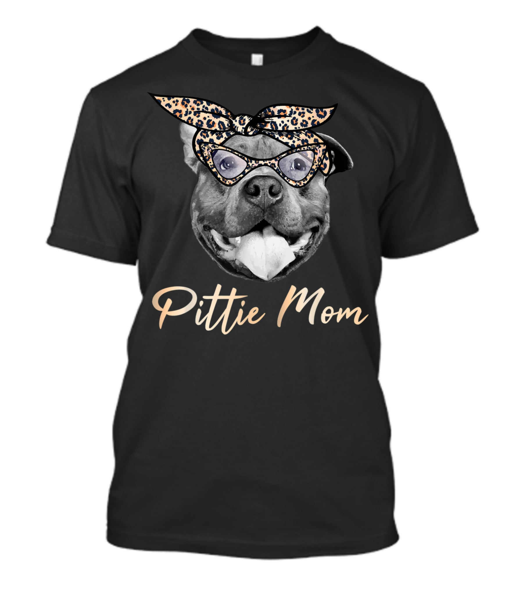 Pittie Mom Cute Pitbull Mama Leopard Print Pitbull Bandana Glasses T-Shirt