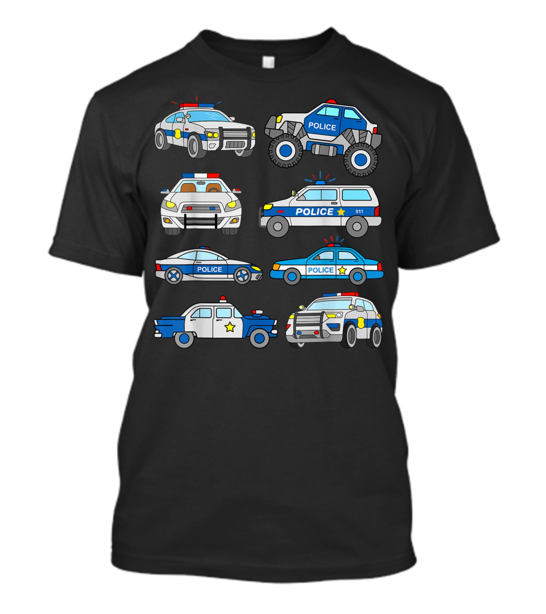 Police Vehicles Cop Cars Badge Lights Variety 911 T-Shirt