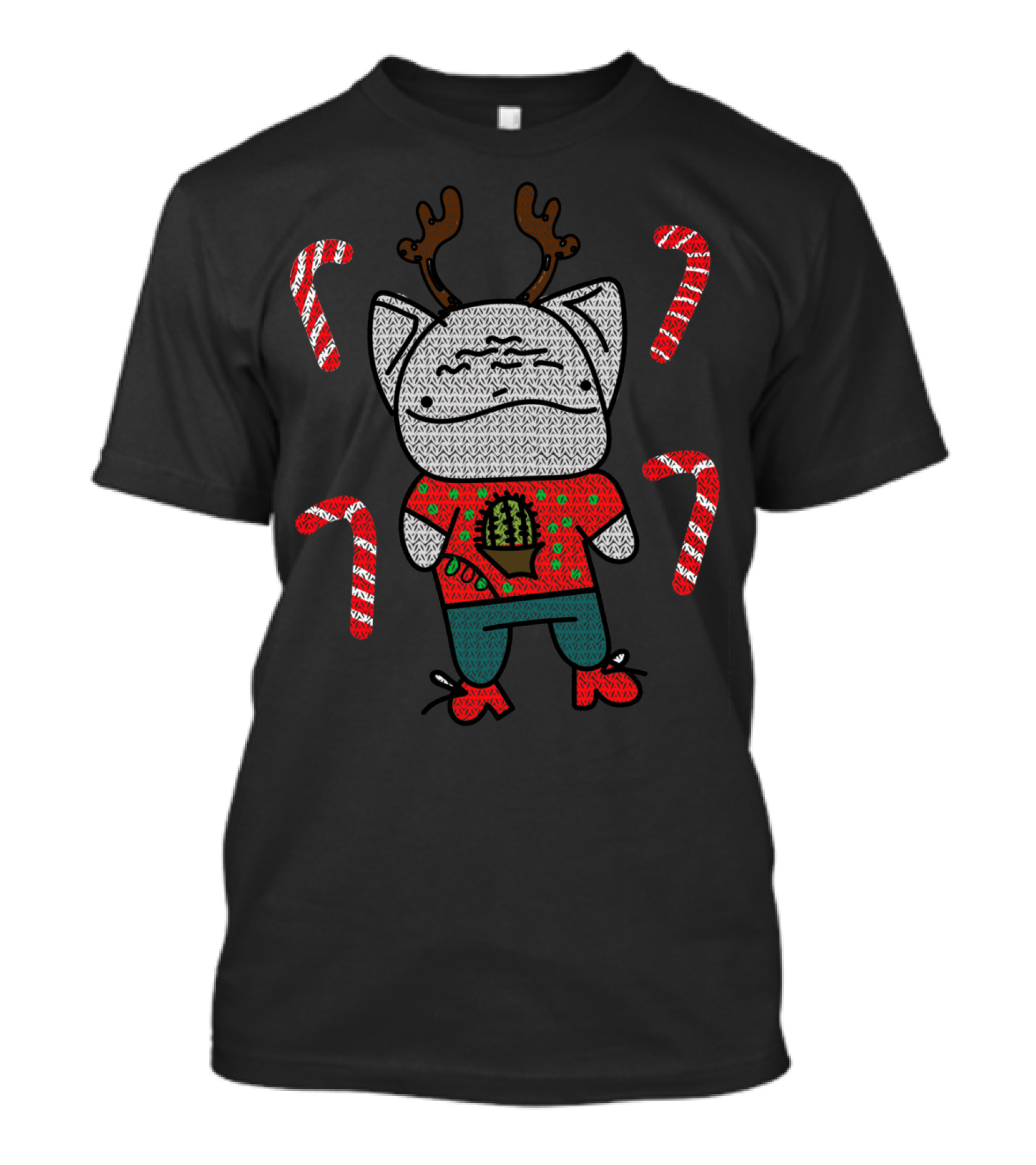 Potato Cat Comics Christmas Reindeer Candy Canes Uncle Larry's T-Shirt