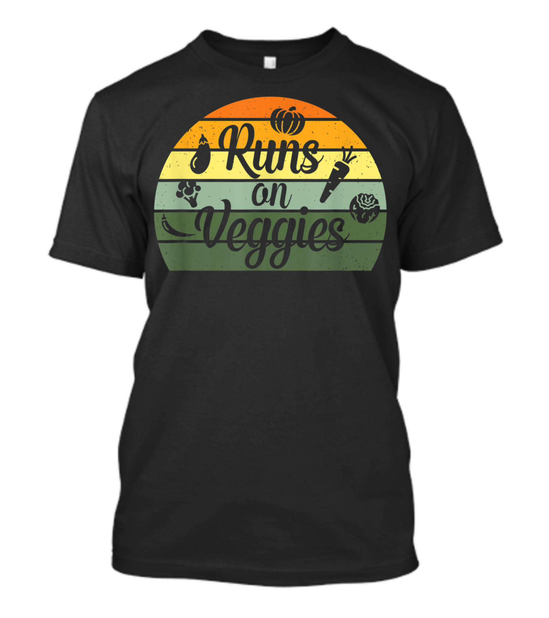 Runs On Veggies Retro Vintage Style Vegetarian Vegan T-Shirt