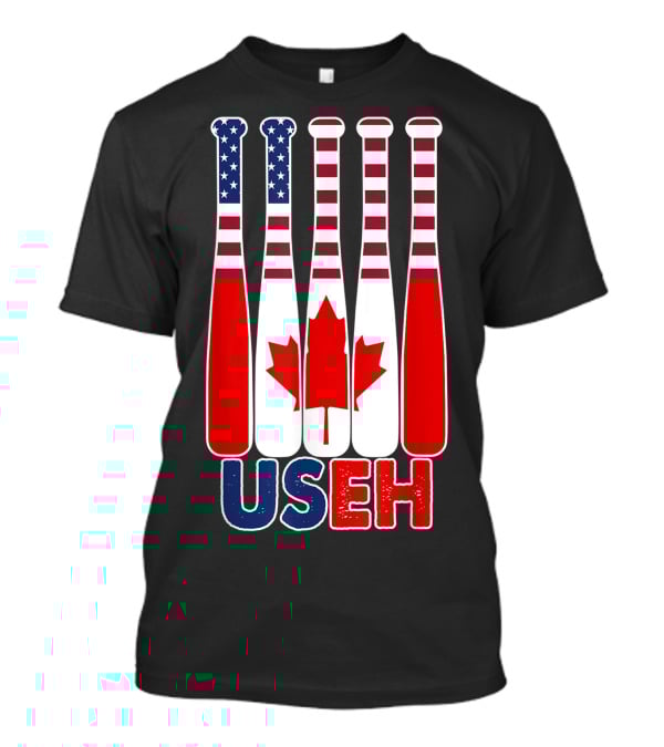 Useh America Canada Flag Baseball Bats Canada Day T-Shirt