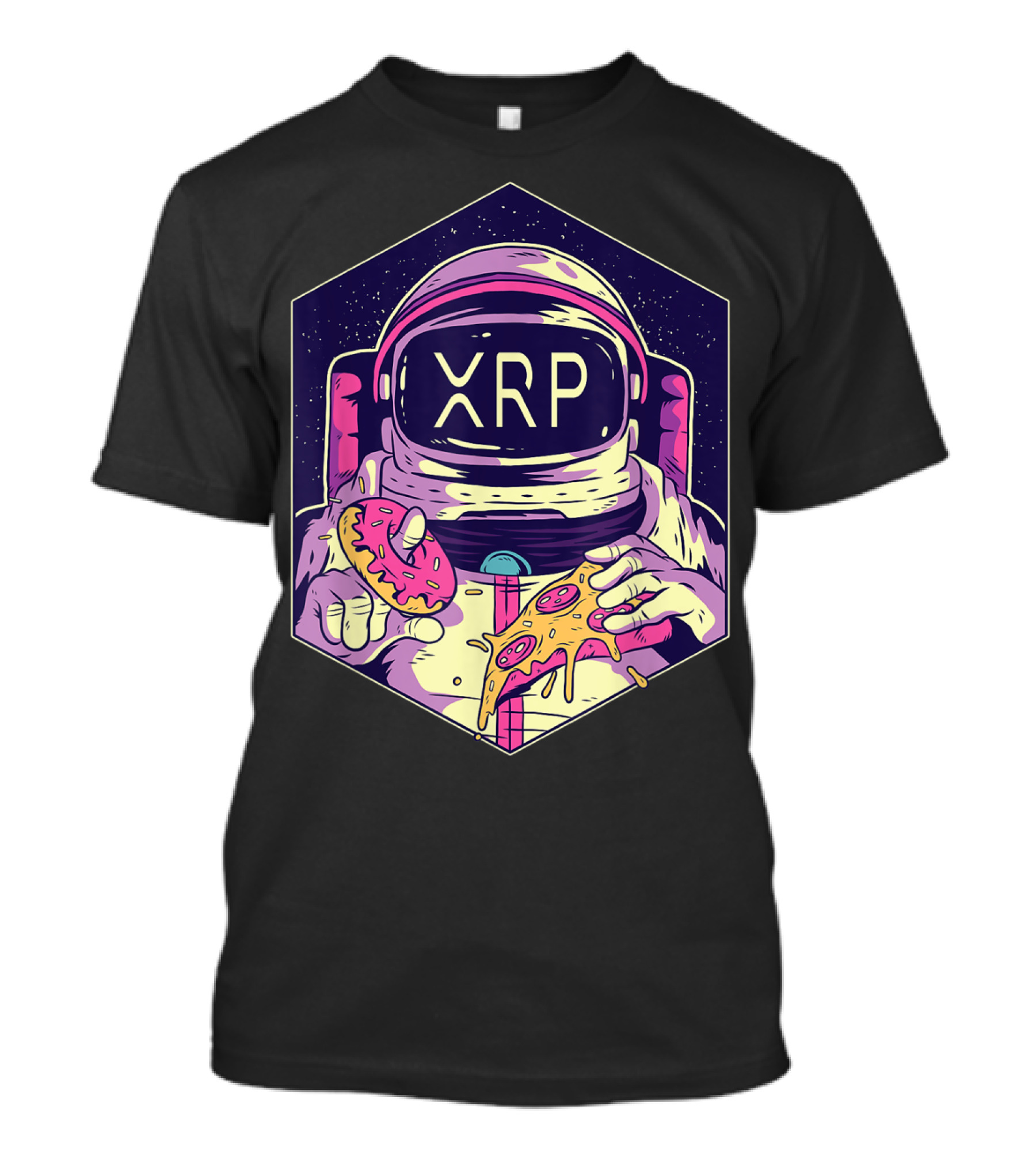 XRP Symbol Astronaut Eating Pizza And Donut Crypto Currency To The Moon T-Shirt