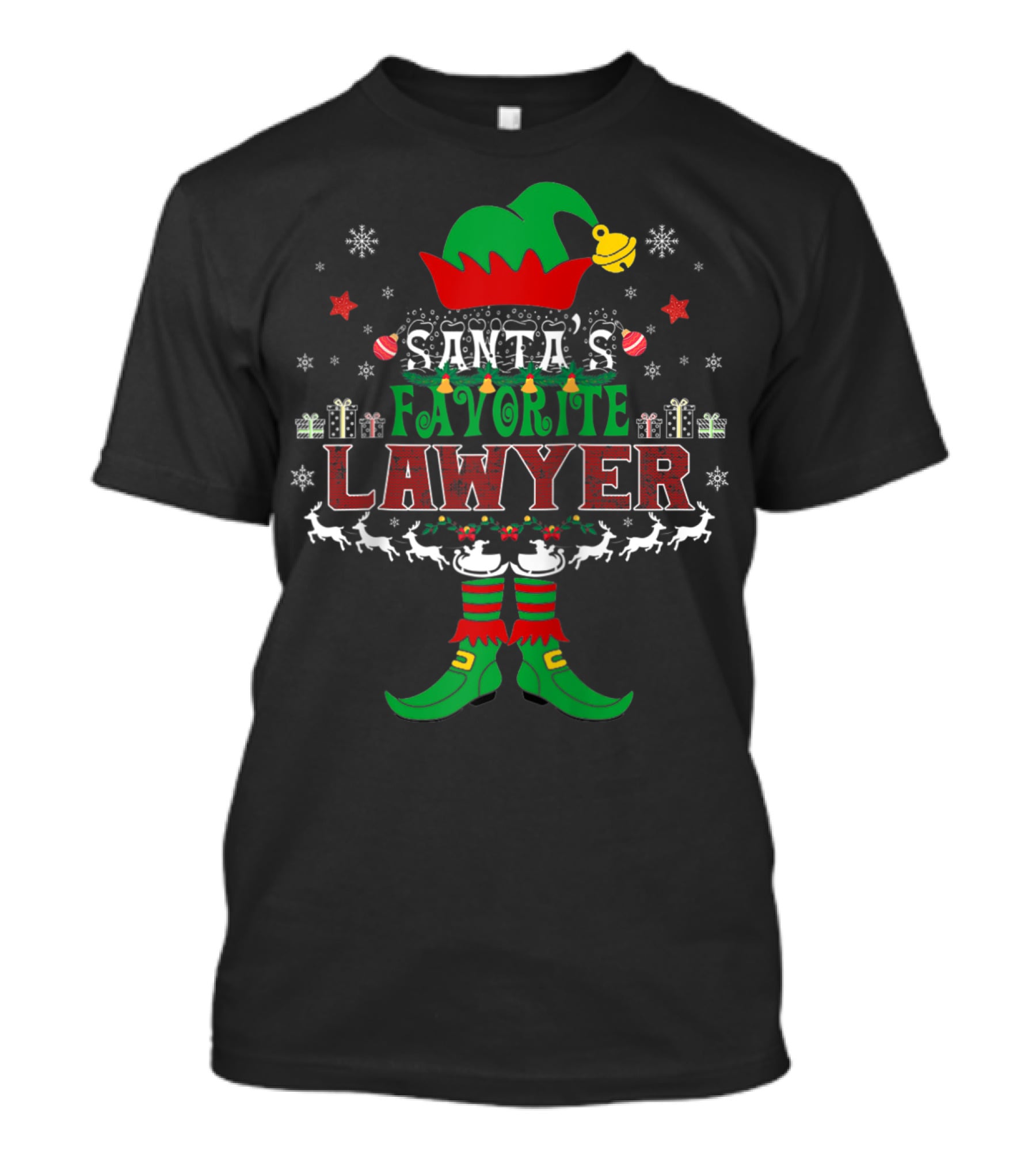 Santa's Favorite Lawyer Festive Elf Reindeer Snowflakes T-Shirt