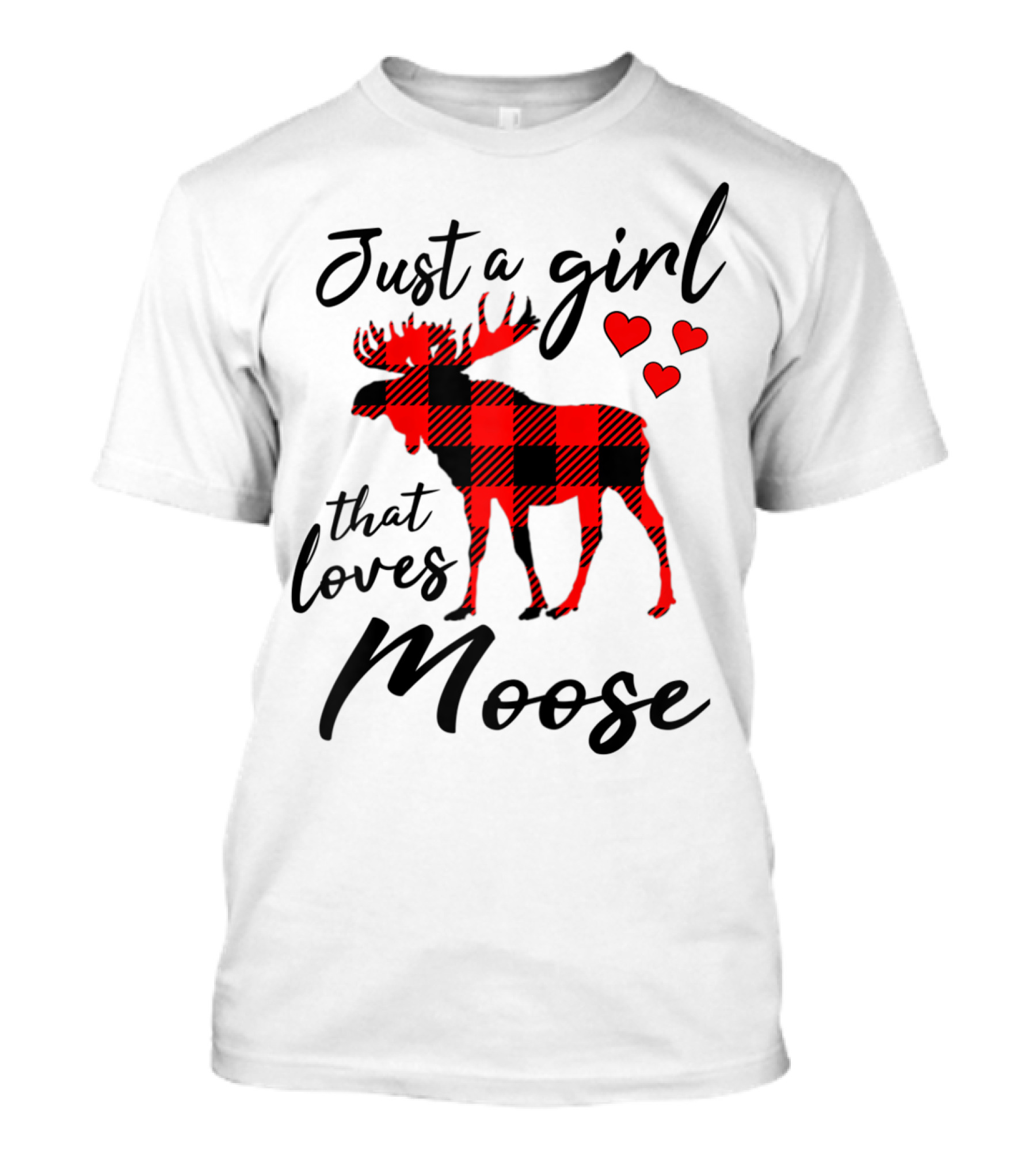 Just A Girl That Loves Moose Buffalo Plaid Hearts T-Shirt