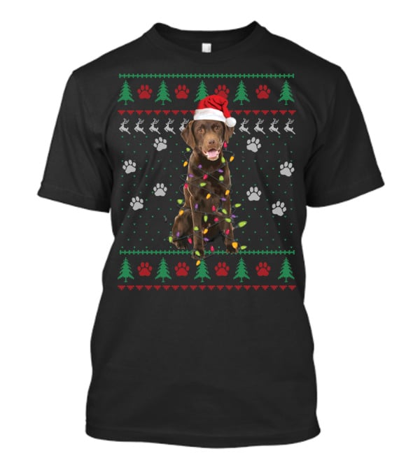 Christmas Chocolate Labrador With Santa Hat And Lights T-Shirt