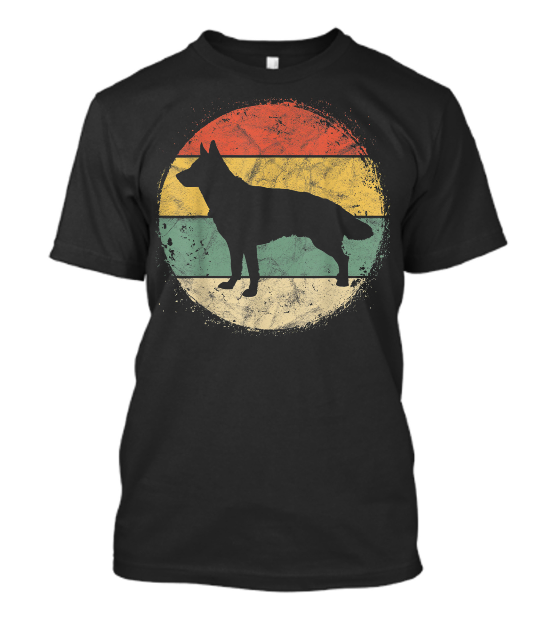 Vintage Circular German Shepherd Silhouette Retro Stripes T-Shirt