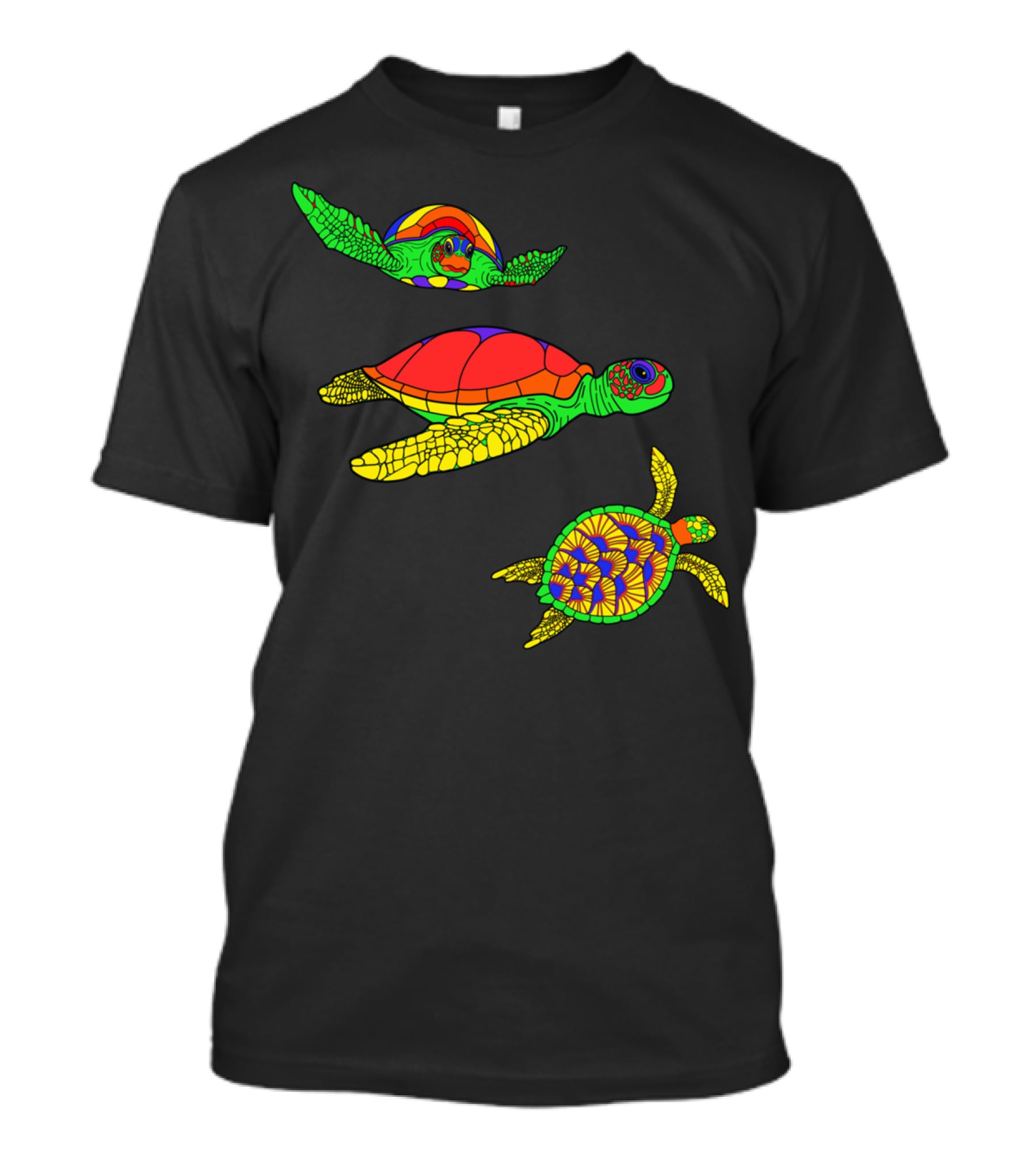 Colorful Swimming Sea Turtle Shell Artful Display T-Shirt