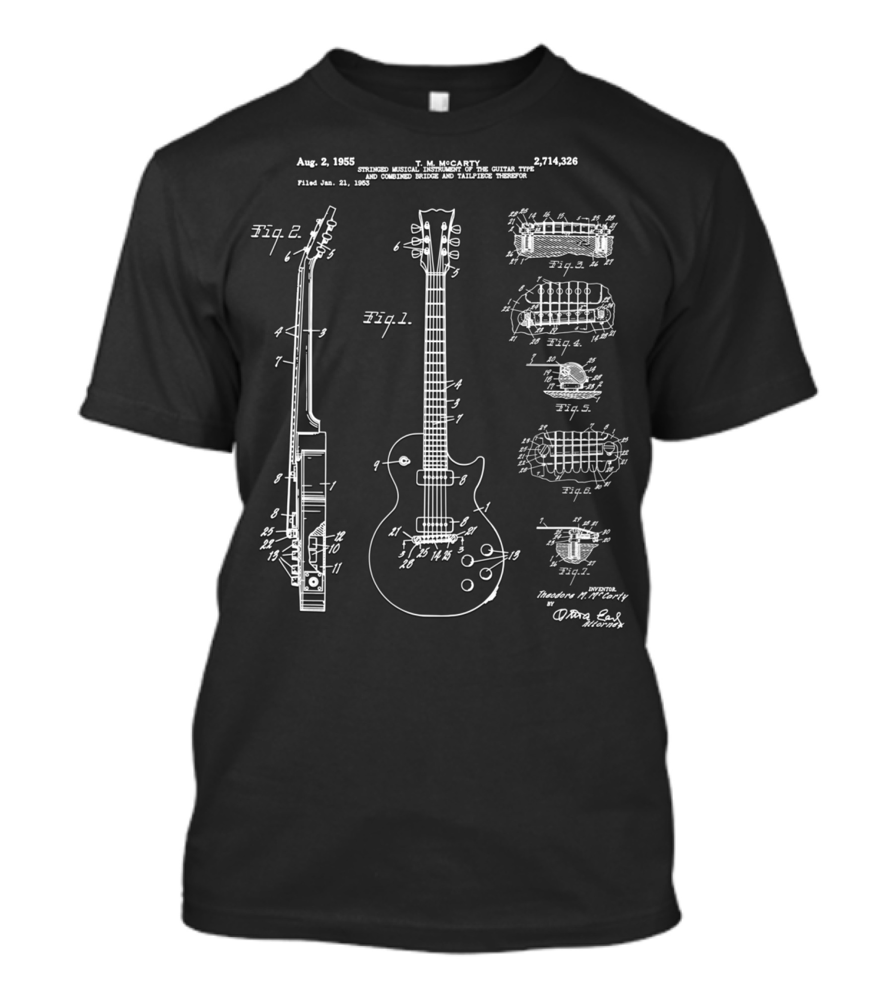 Aug 2 1955 T M McCarty Patent No 2714326 Electric Musical Instrument Guitar Type T-Shirt