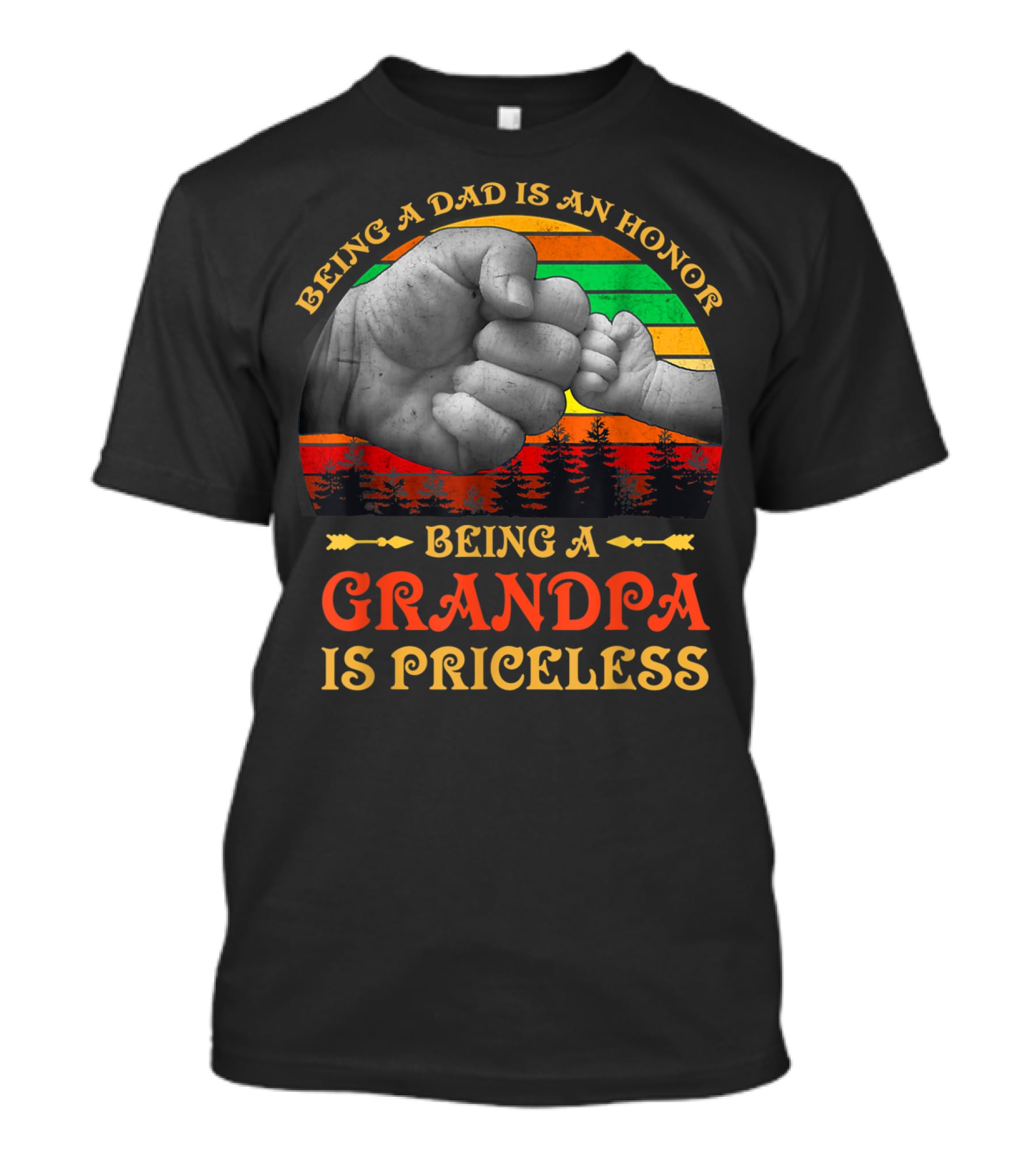 Being A Dad Is An Honor Being A Grandpa Is Priceless Fist Bump Retro Sunset T-Shirt