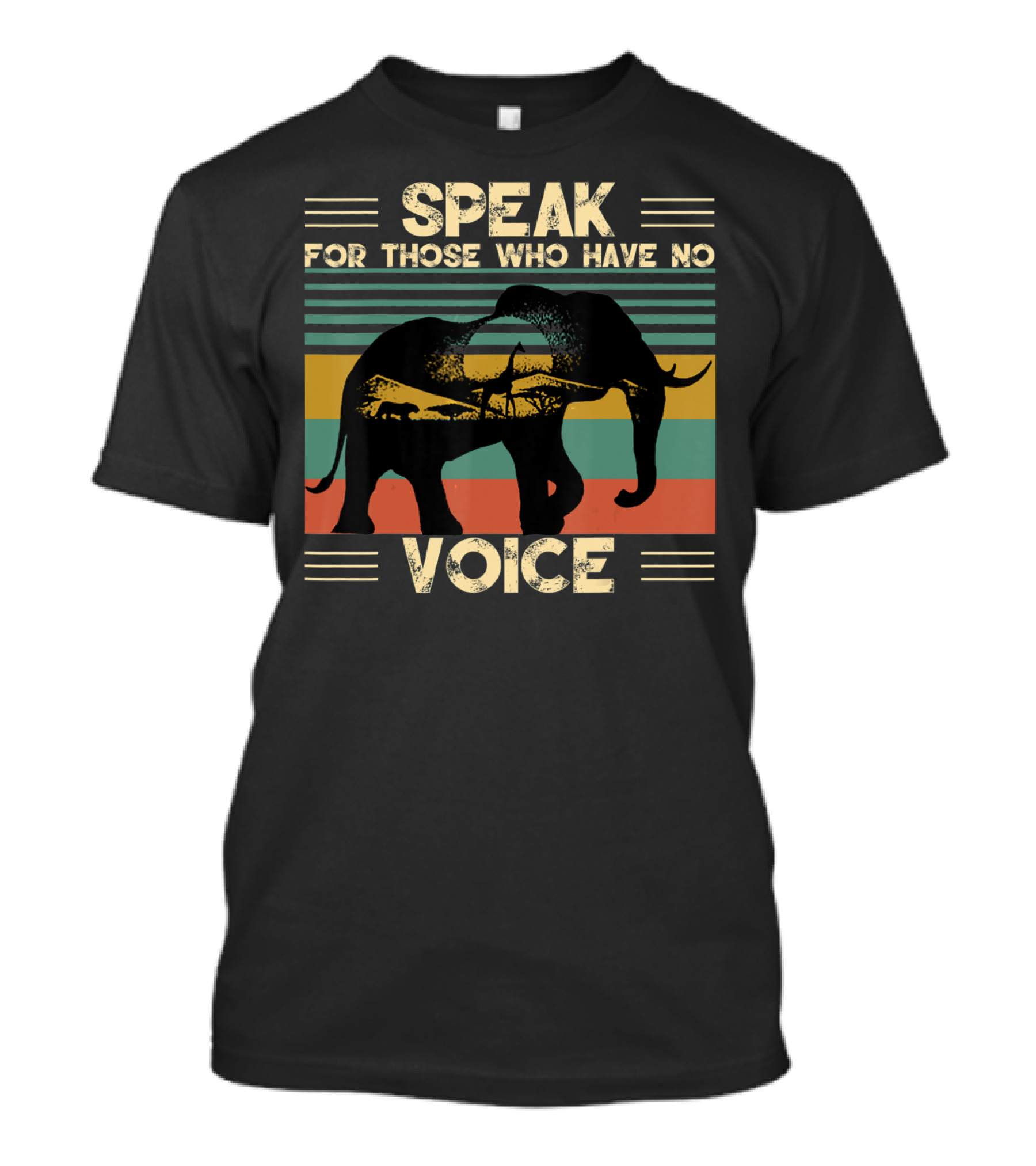Speak For Those Who Have No Voice Elephant With Striped Sunset Background T-Shirt