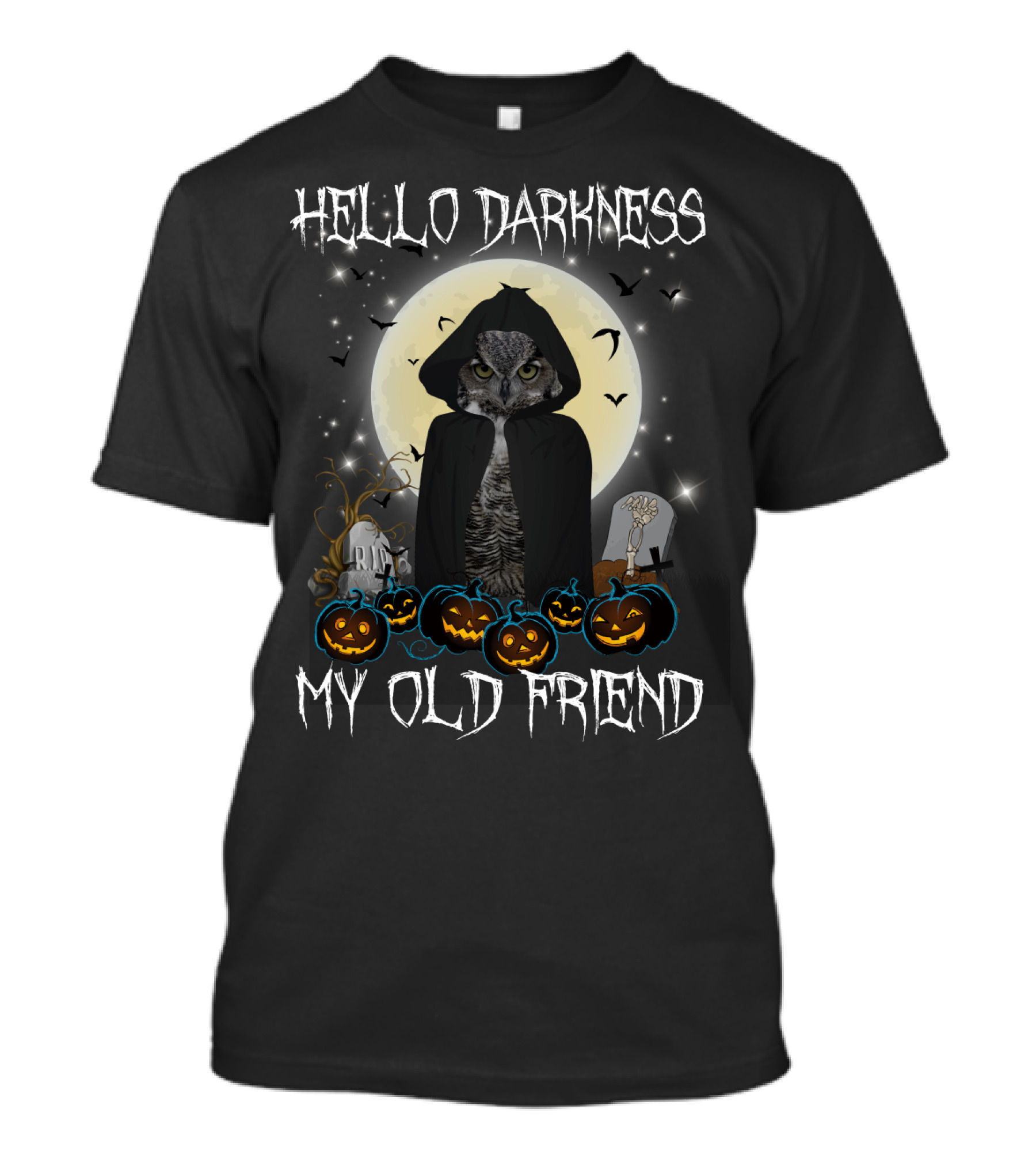 Hello Darkness My Old Friend Owl Halloween Moon Ravens T-Shirt