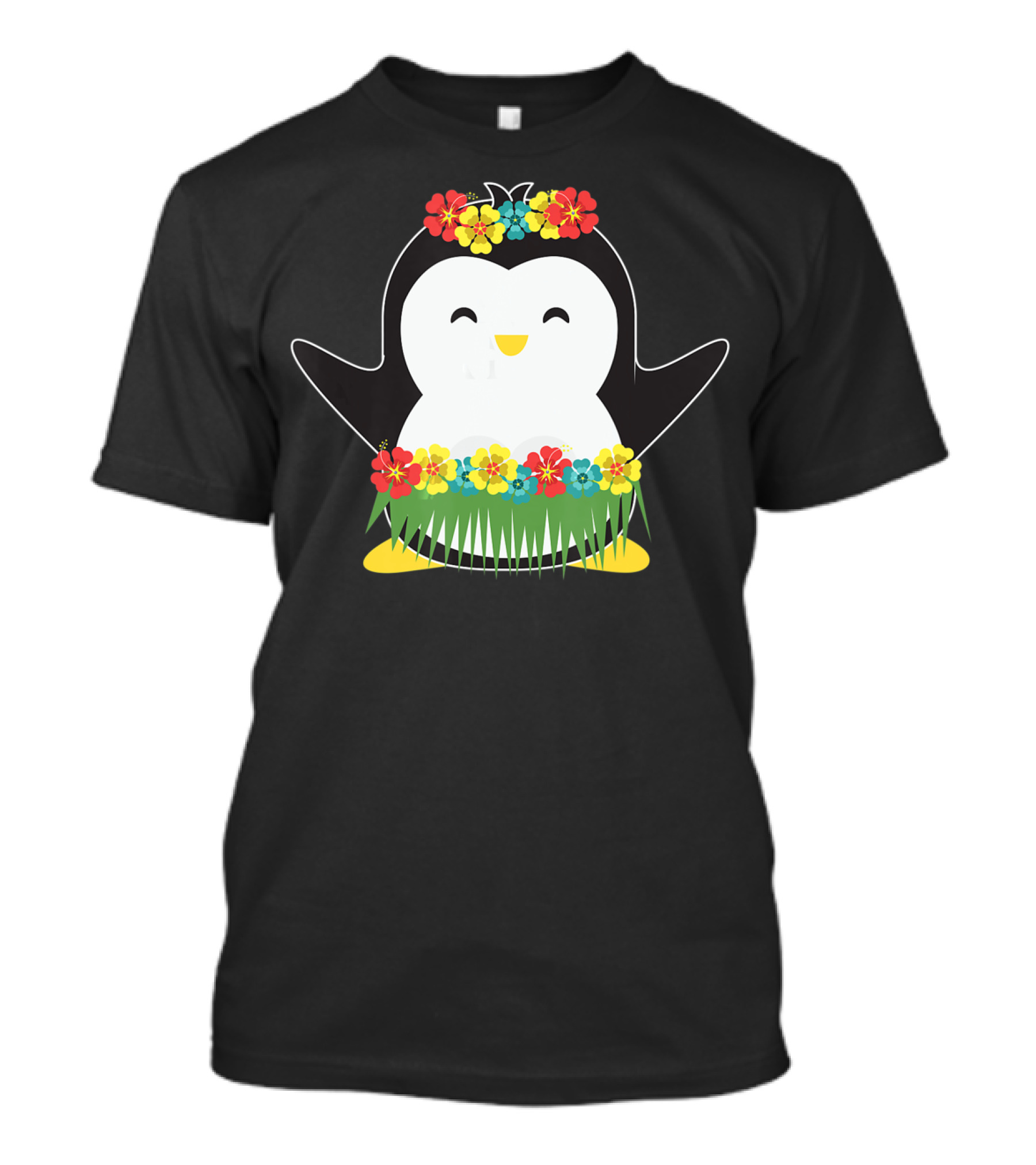 Penguin With Hula Skirt And Hawaiian Flowers Luau Party T-Shirt