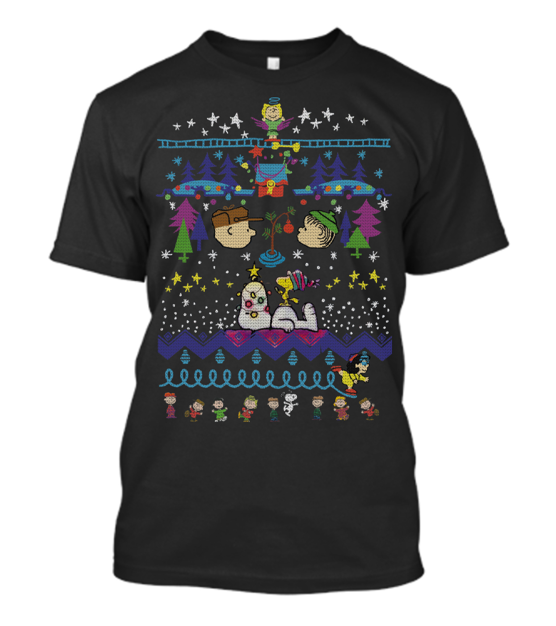 Peanuts Family Christmas Snoopy And Charlie Brown Festive Sweater Scene T-Shirt