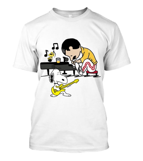 Freddie Mercury Playing Piano With Snoopy Guitar Peanuts Movie Scene T-Shirt