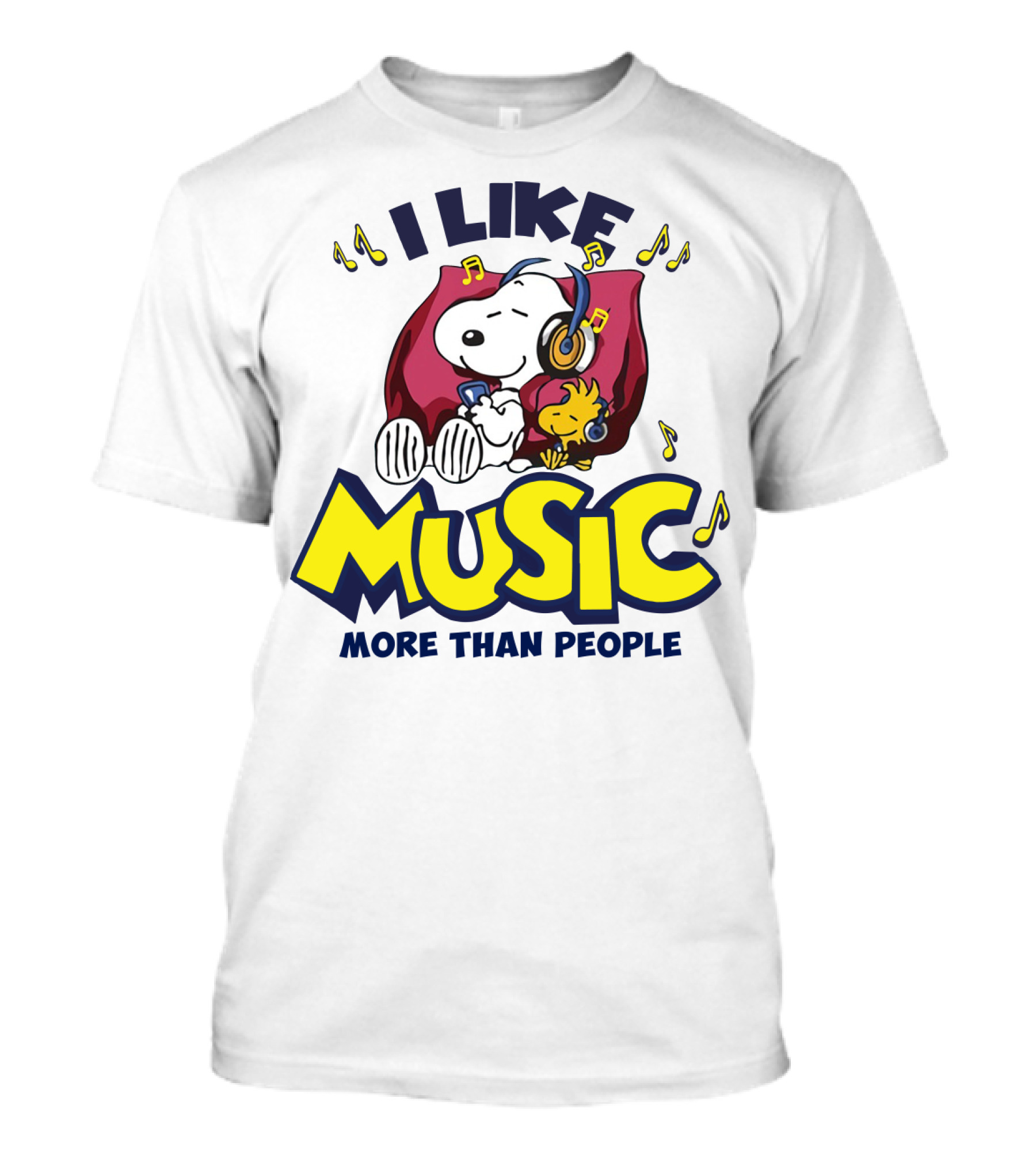 I Like Music More Than People Snoopy Listening With Headphones Peanuts Movie T-Shirt