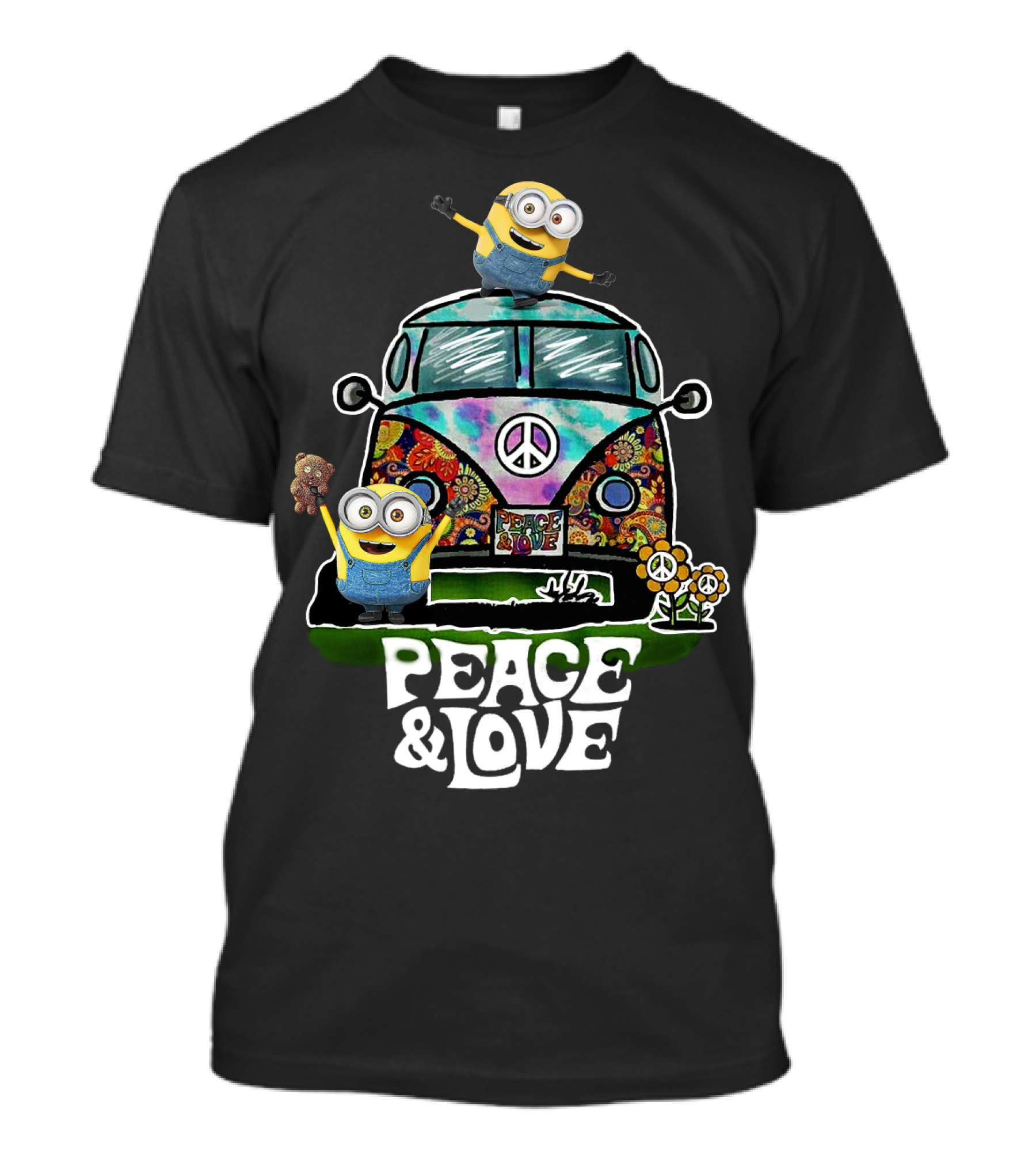 Peace Love Hippie Car Sunflower Minions Despicable Me Peace And Love T-Shirt