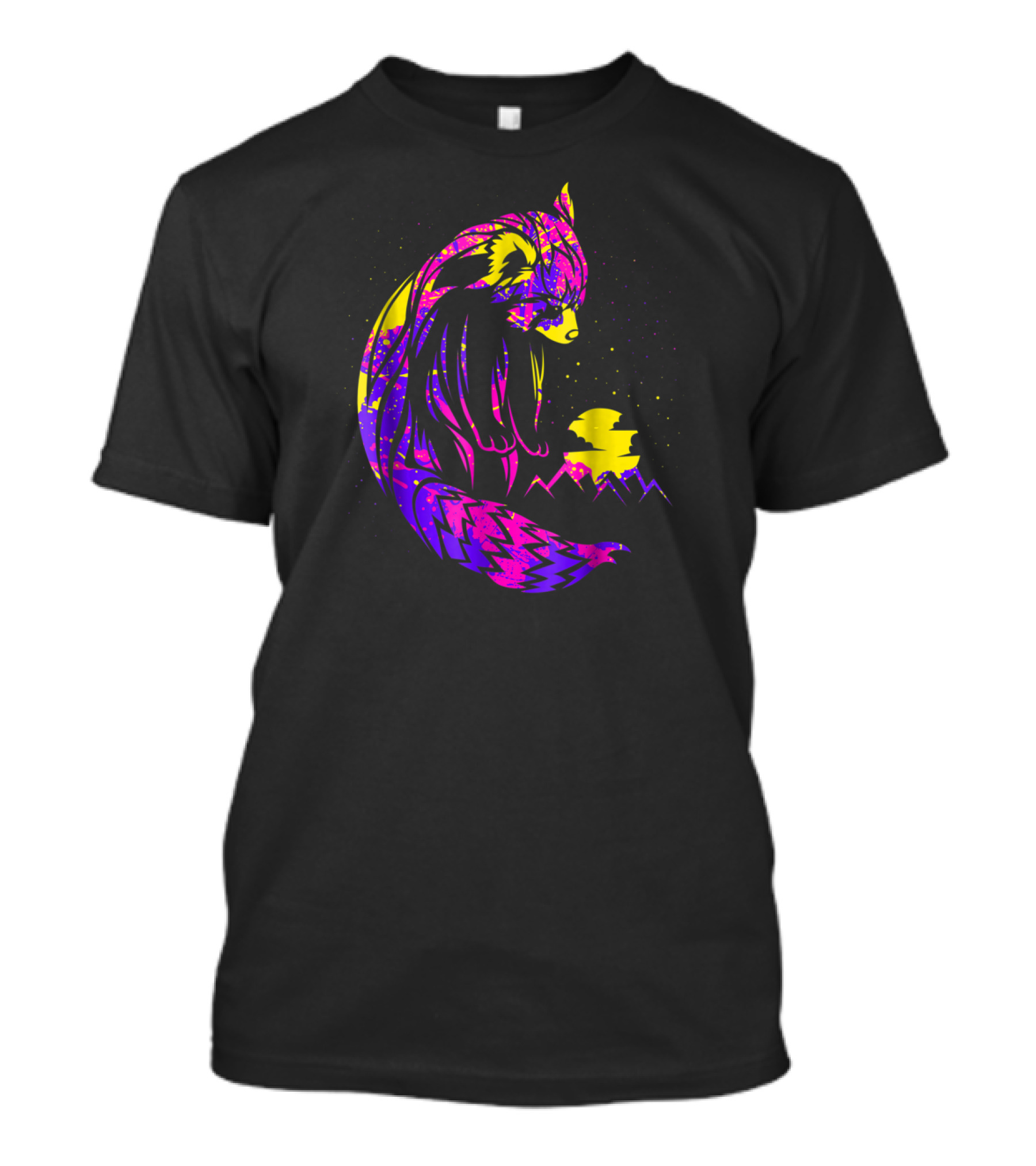 Red Panda Tribal Neon Night Mountains T-Shirt