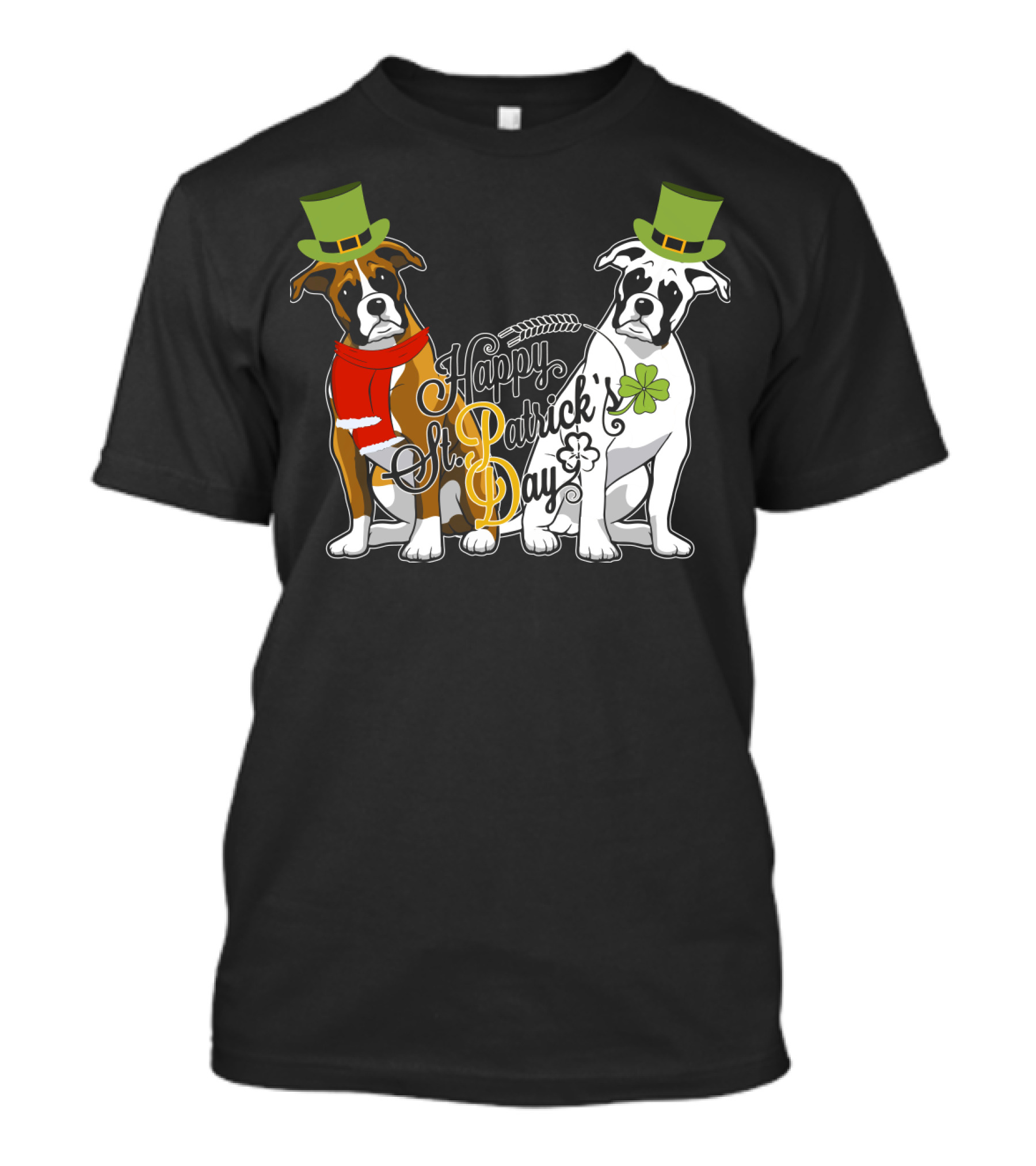 Happy St Patrick's Day Boxer Dogs With Shamrocks And Hats T-Shirt
