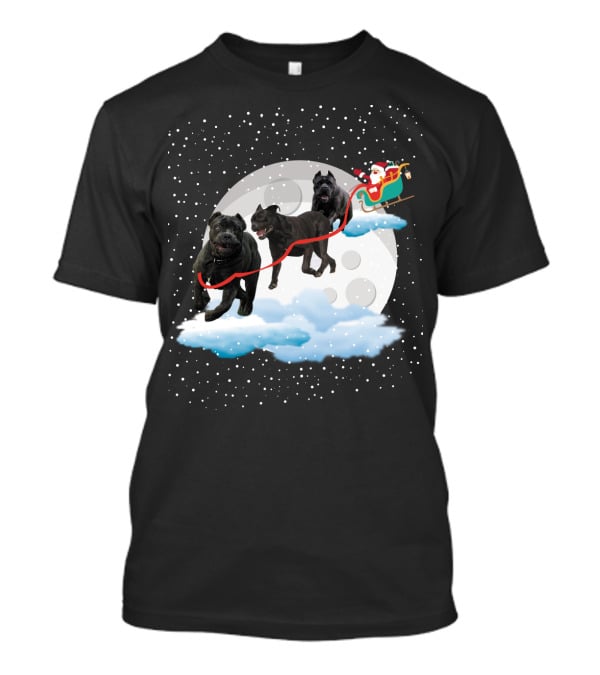 Santa Rides Cane Corso Sleigh With Full Moon And Snowflakes T-Shirt