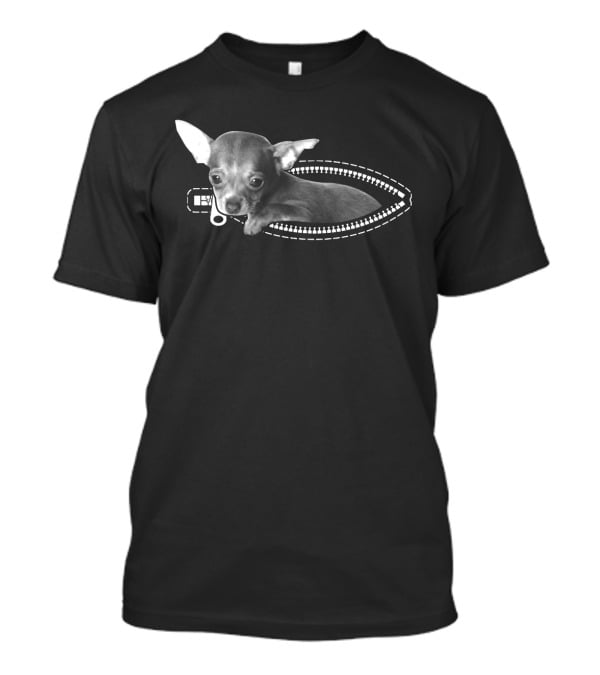 Zip Chihuahua Puppy Peeking Through Zipper T-Shirt